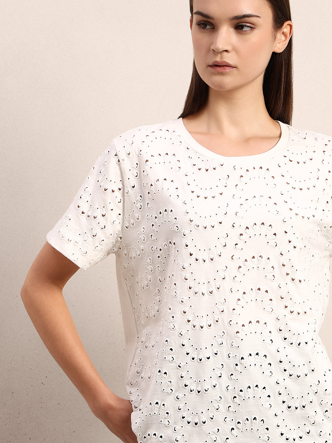 White Textured Cotton T-shirt