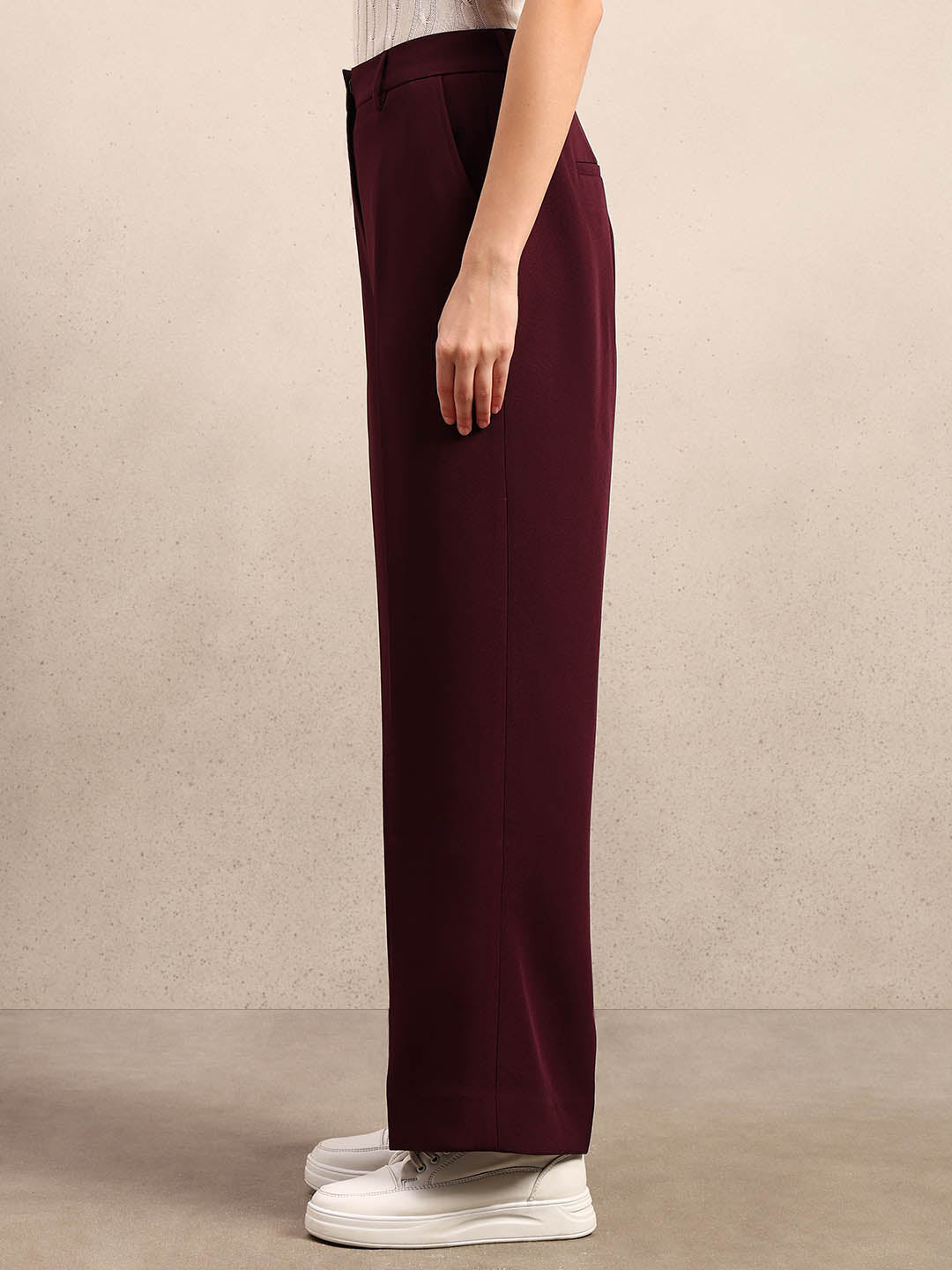 Maroon High Rise Tailored Pants