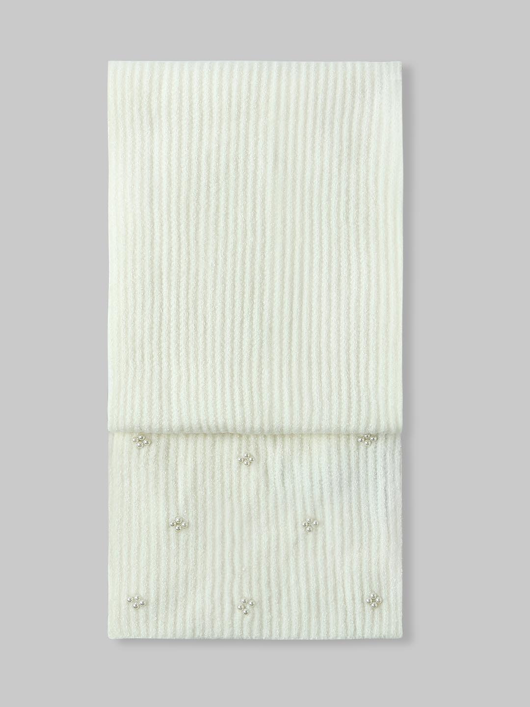 White Pearl Embellished Gloves-Scarf-Beanie Set