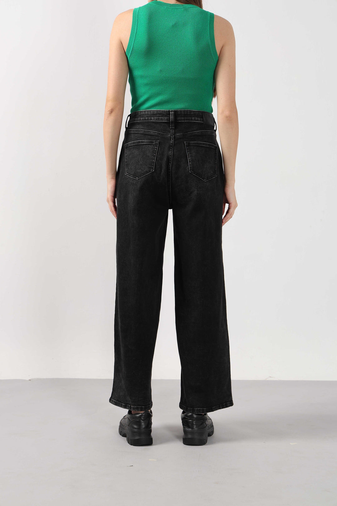 Black Mid Rise Wide Leg Jeans