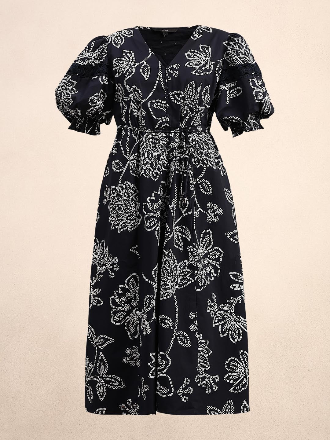 Navy Blue Printed Midi Dress