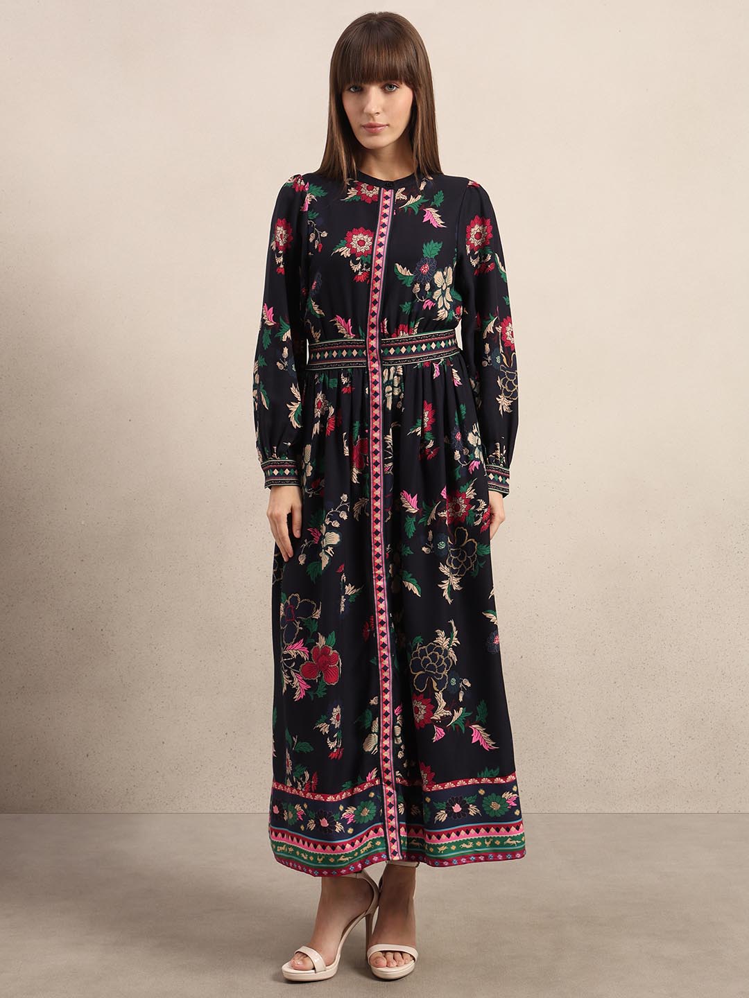 Navy Blue Printed Midaxi Dress