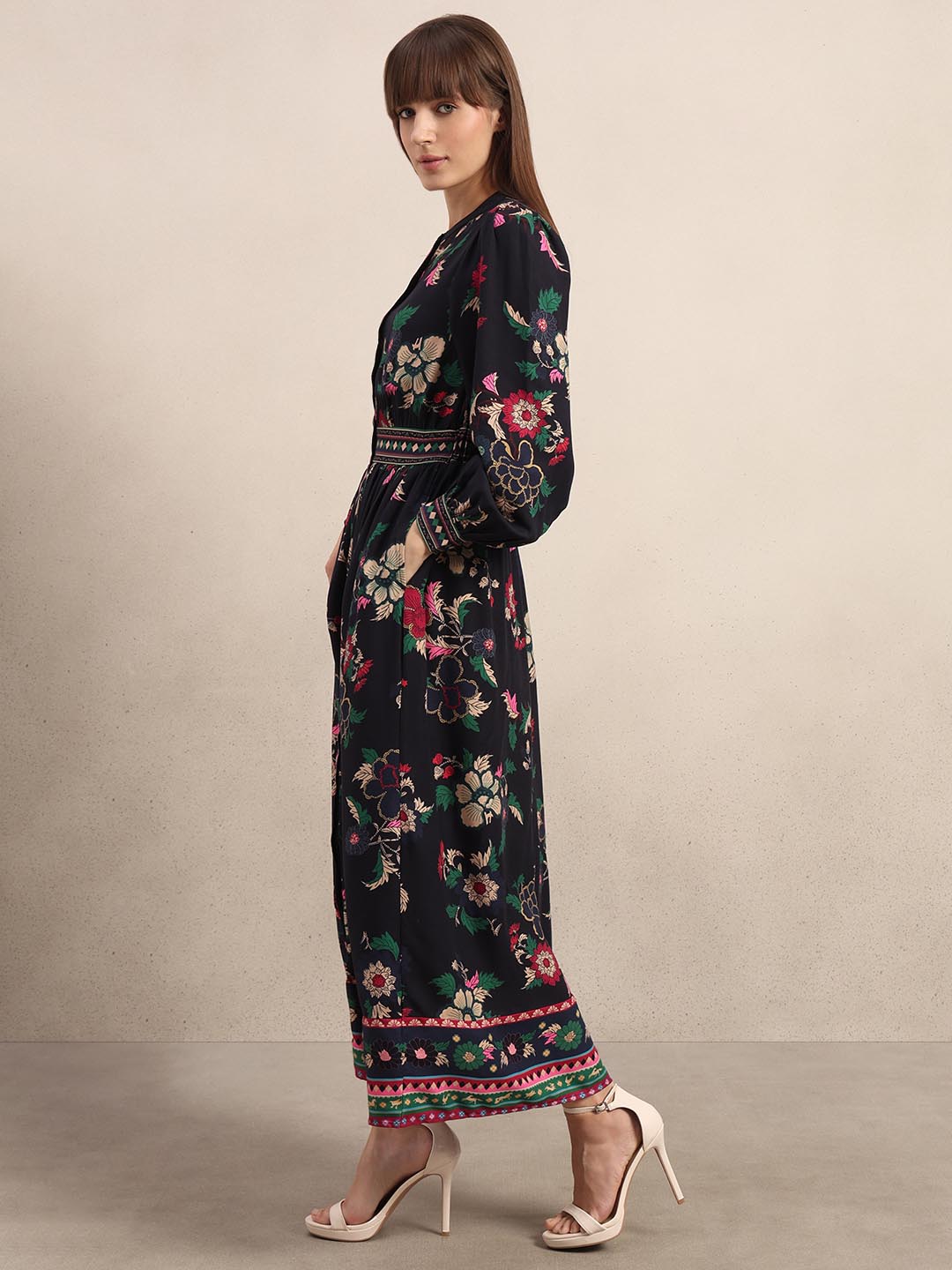 Navy Blue Printed Midaxi Dress