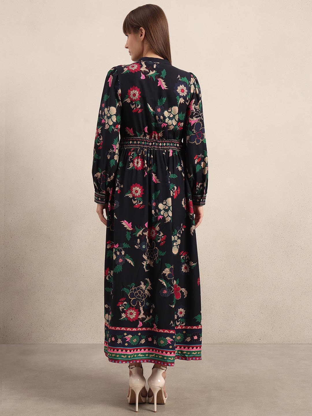 Navy Blue Printed Midaxi Dress