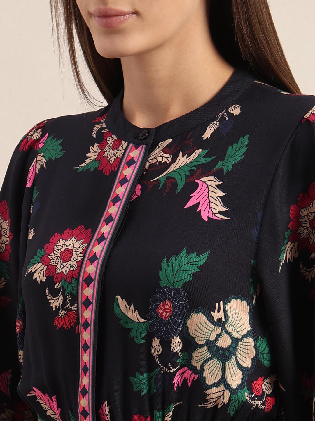 Navy Blue Printed Midaxi Dress