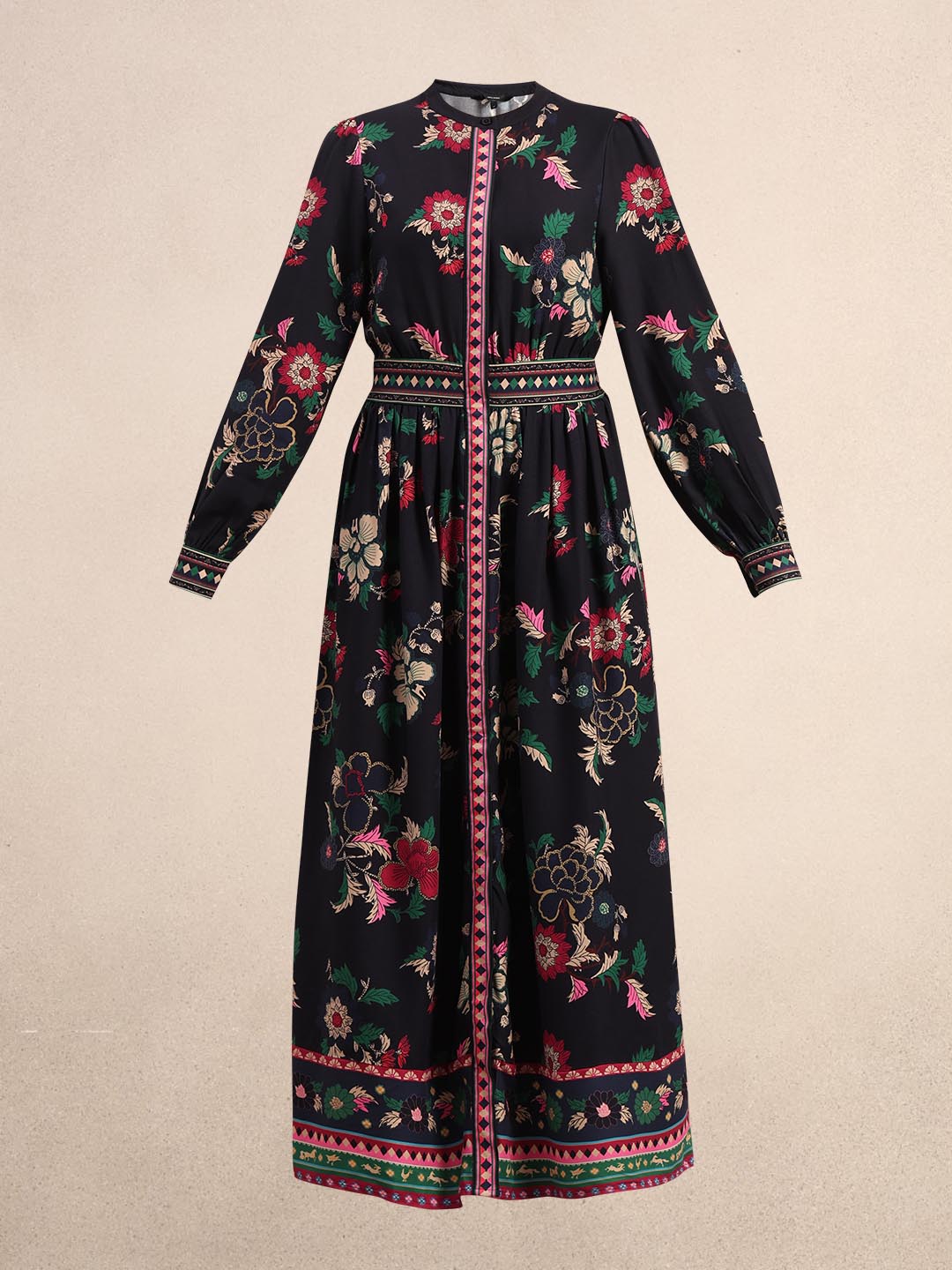 Navy Blue Printed Midaxi Dress