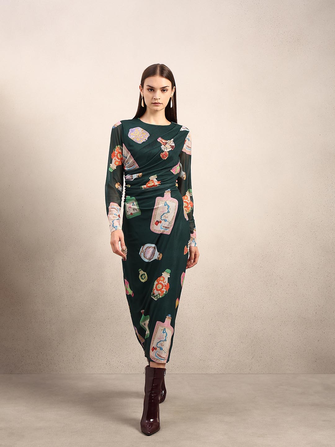 Green Printed Bodycon Dress