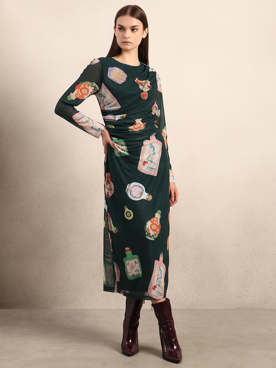 Green Printed Bodycon Dress