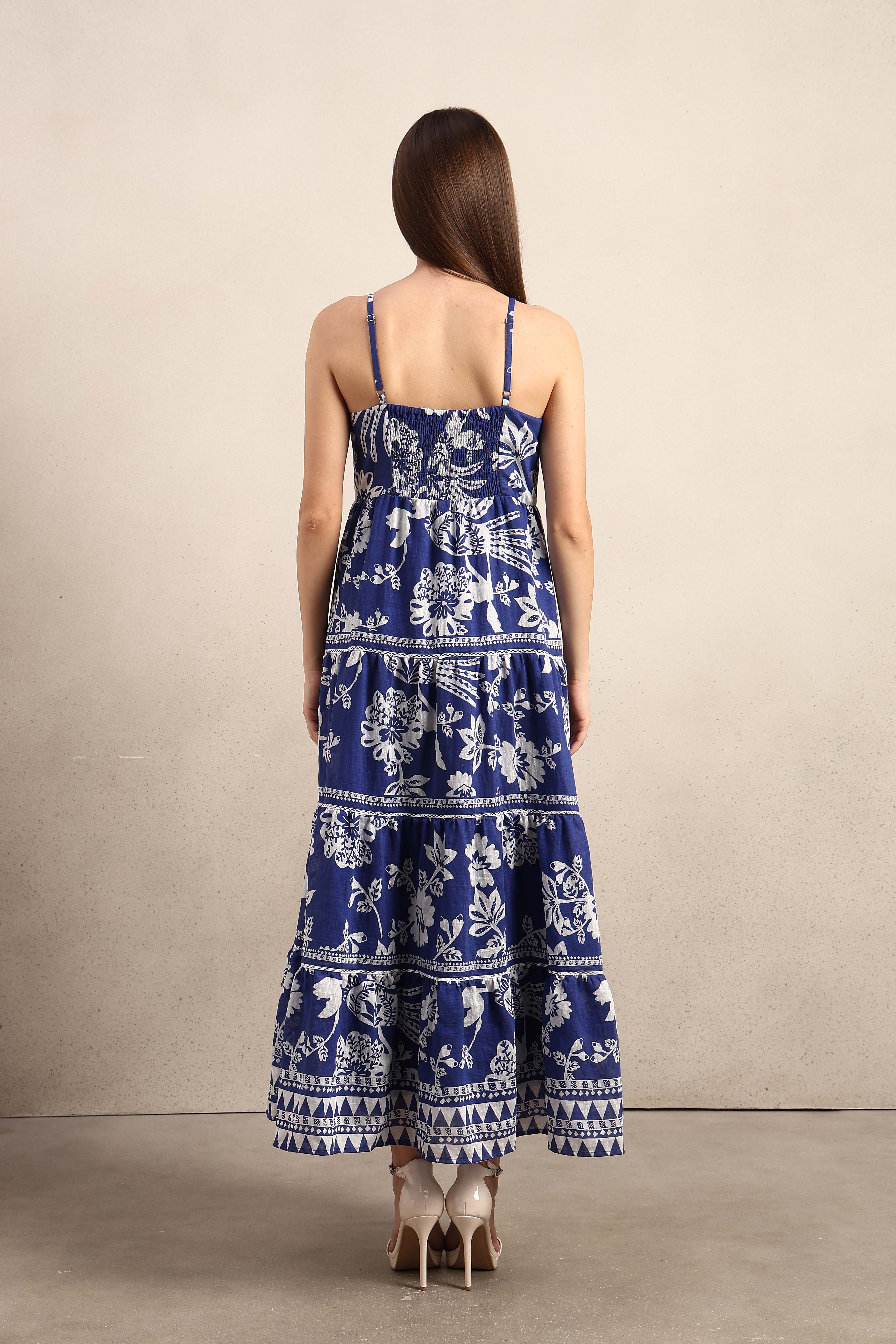 Blue Printed Maxi Dress