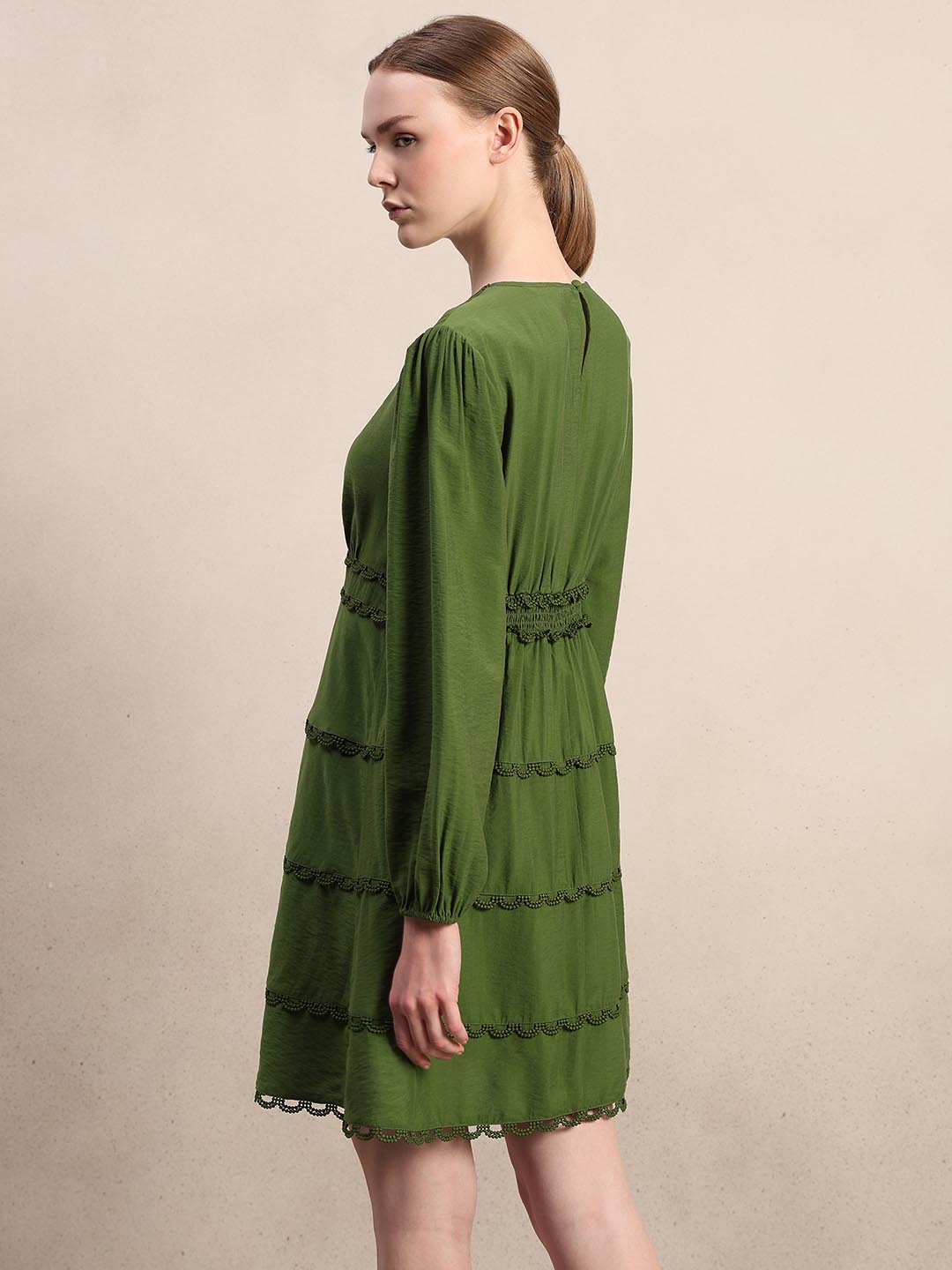 Green Lace Detail Mini Dress