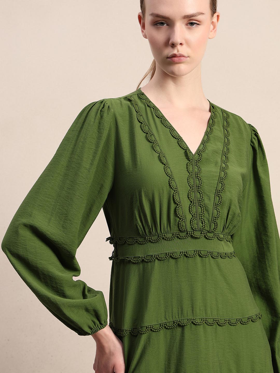 Green Lace Detail Mini Dress