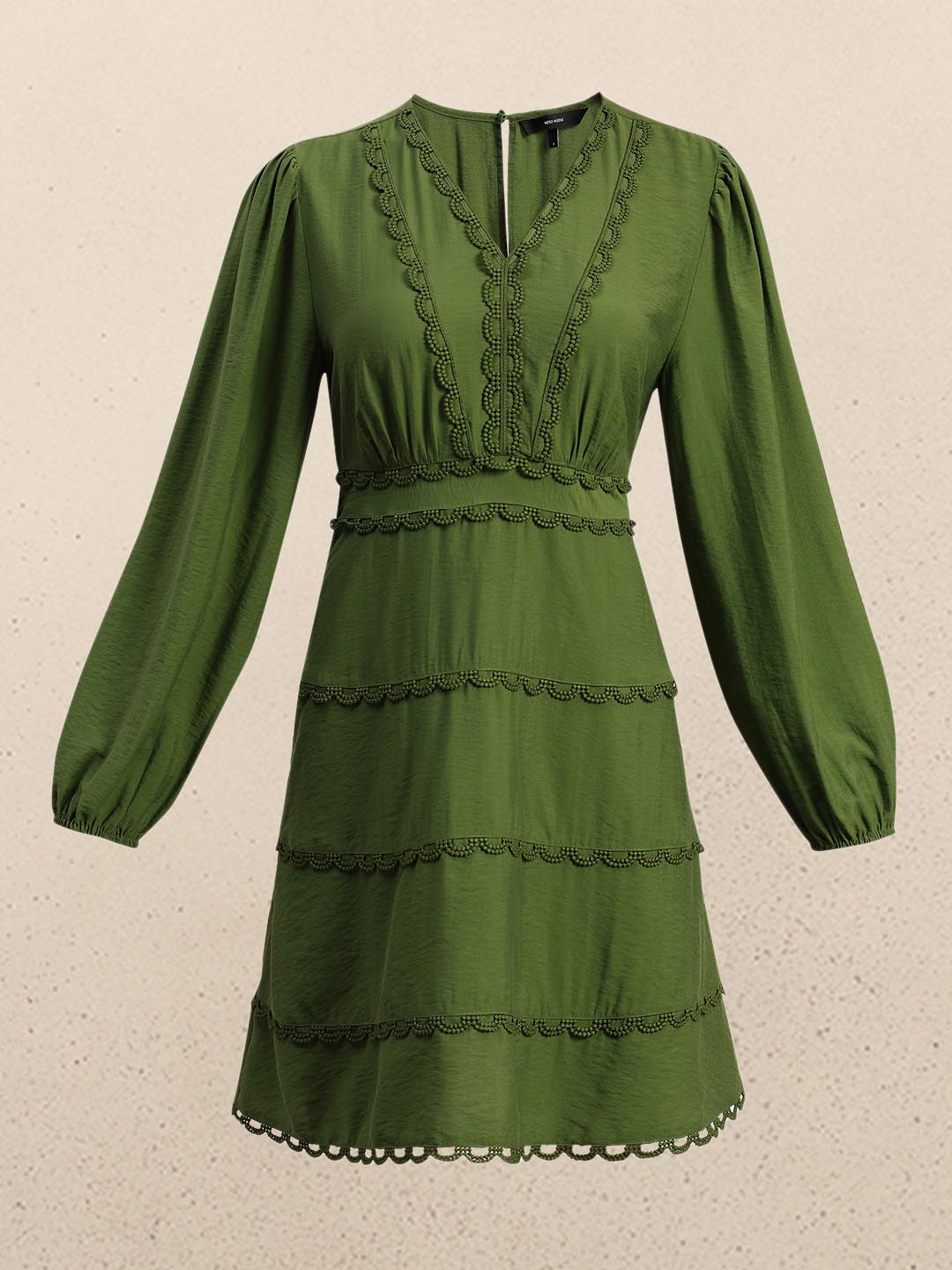 Green Lace Detail Mini Dress