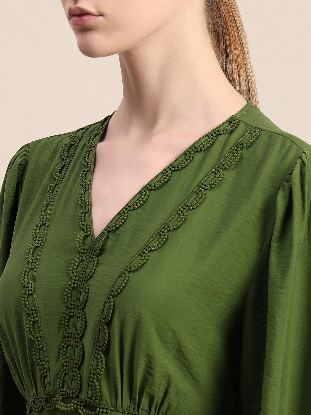 Green Lace Detail Mini Dress