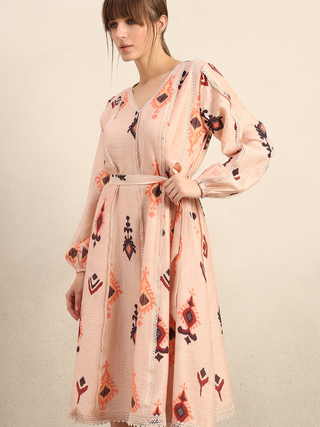 Pink Printed Midi Dress