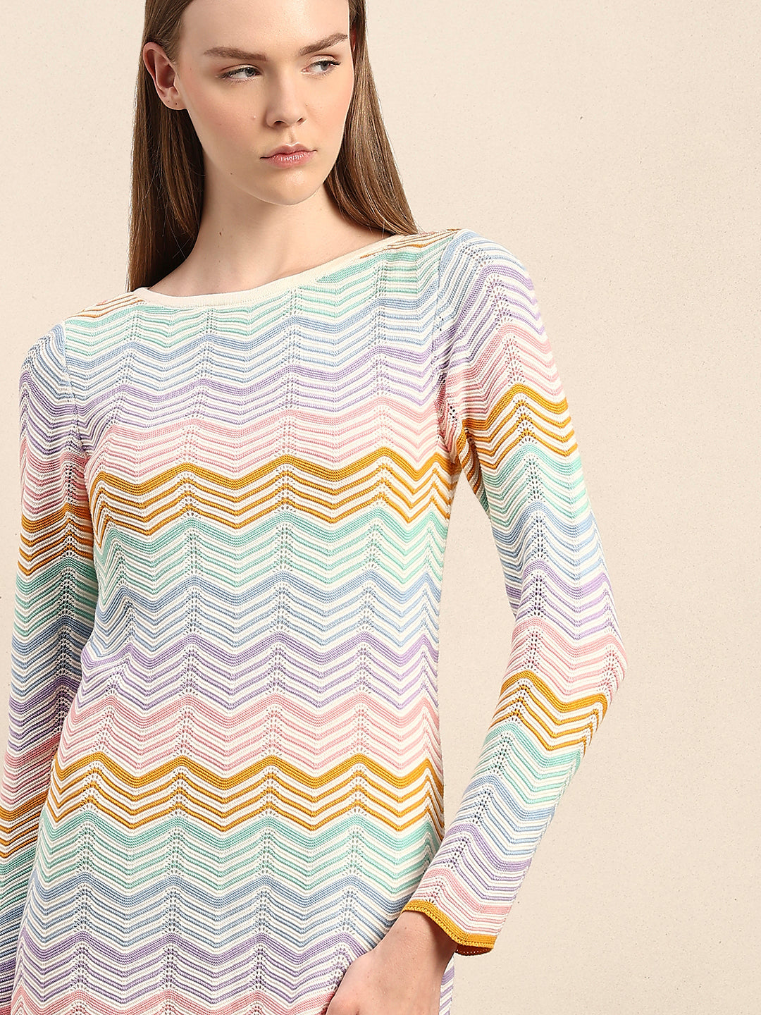 Chevron Print Knitted Mini Dress