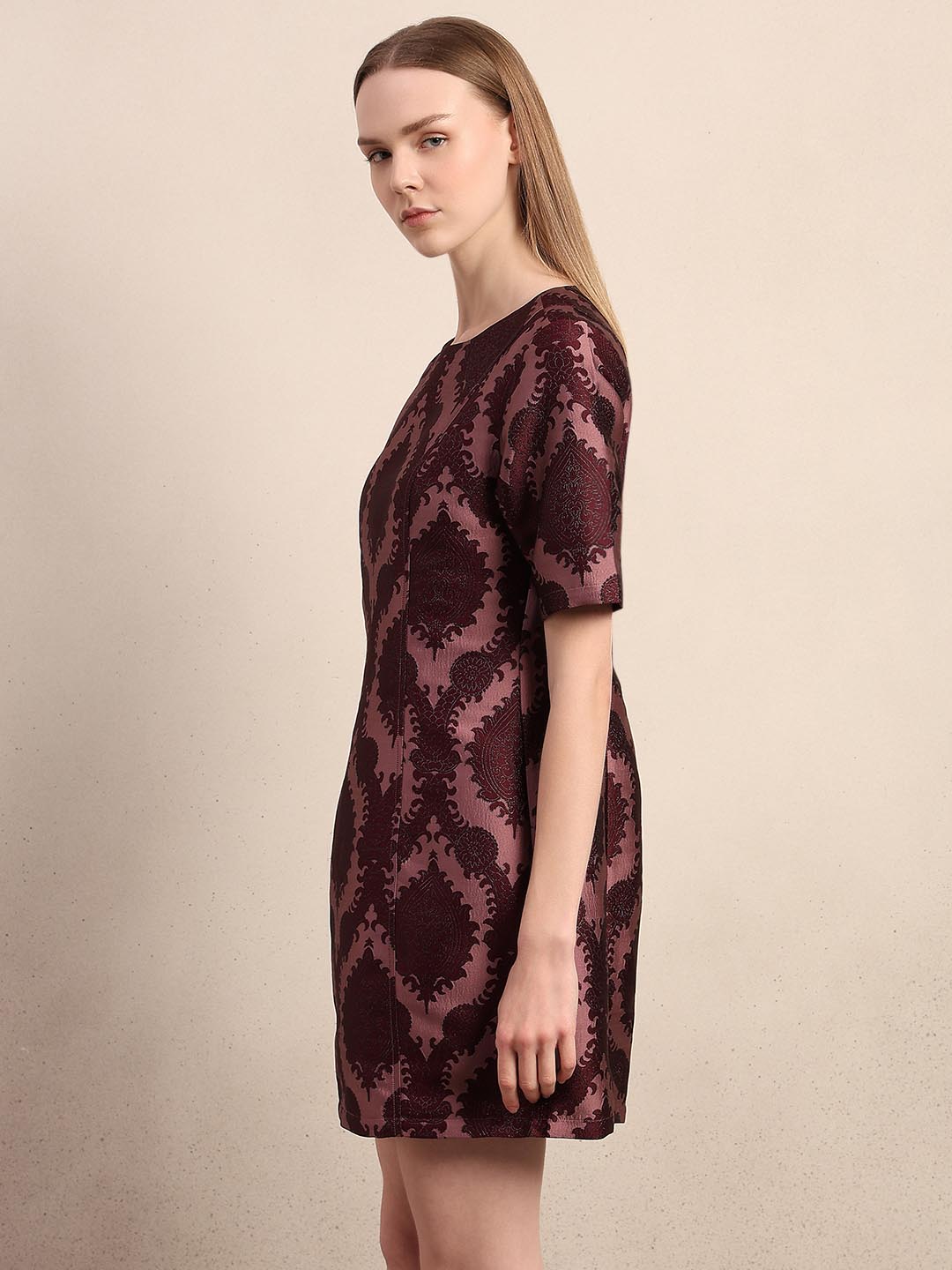 Maroon Printed Mini Dress