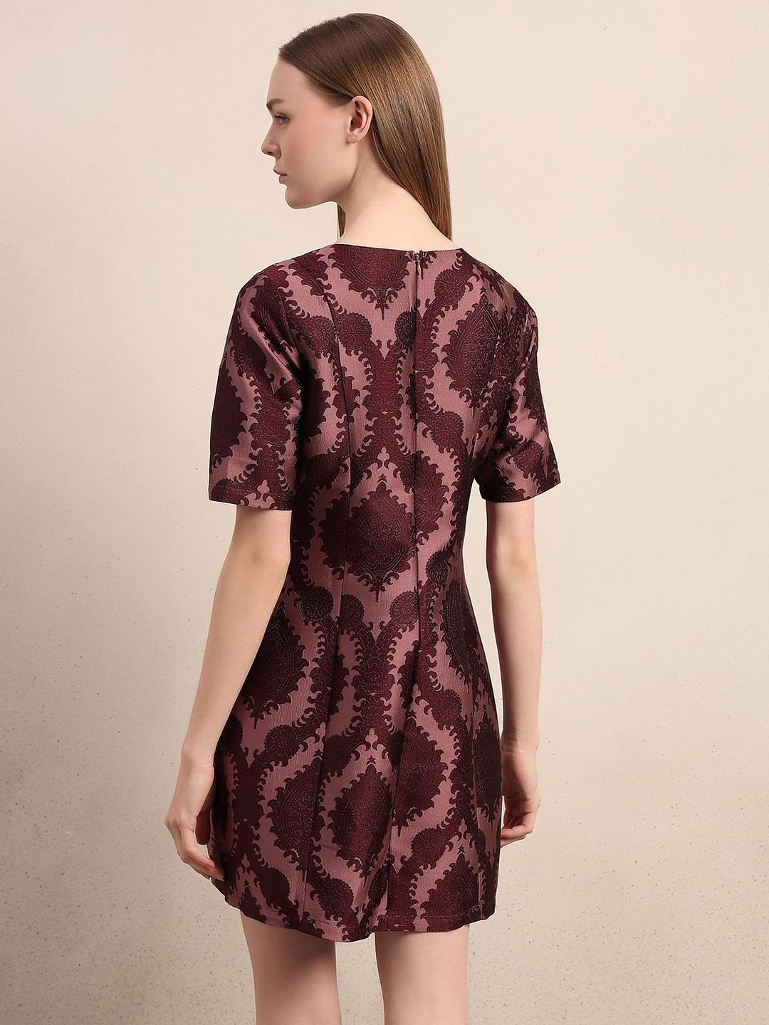 Maroon Printed Mini Dress