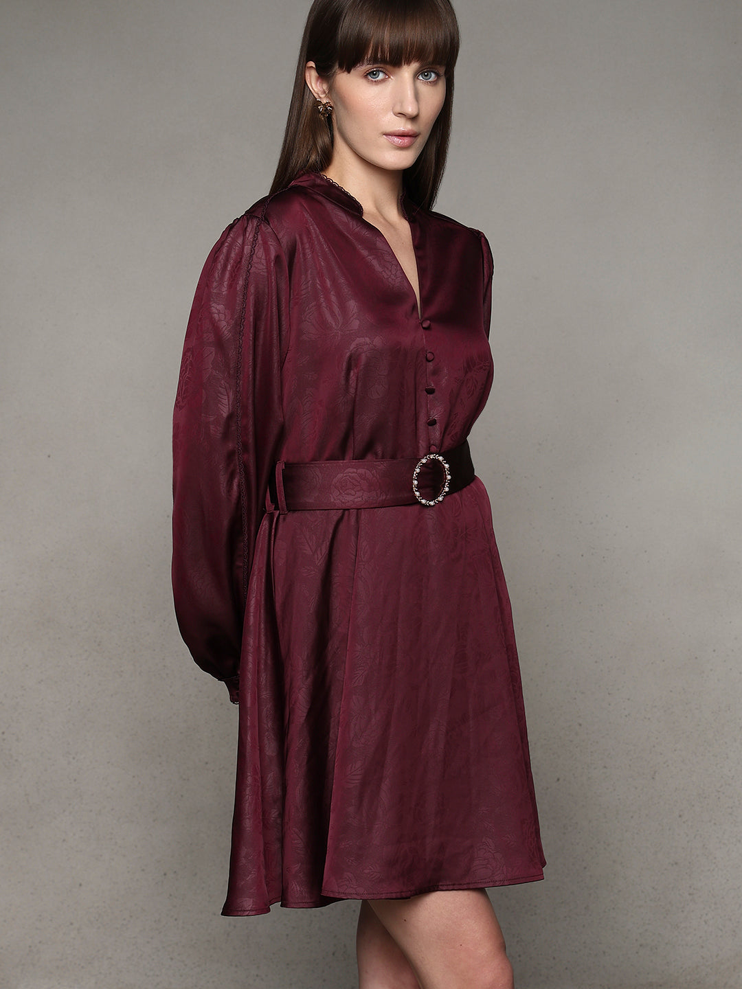 Puff Sleeves Belted Mini Dress