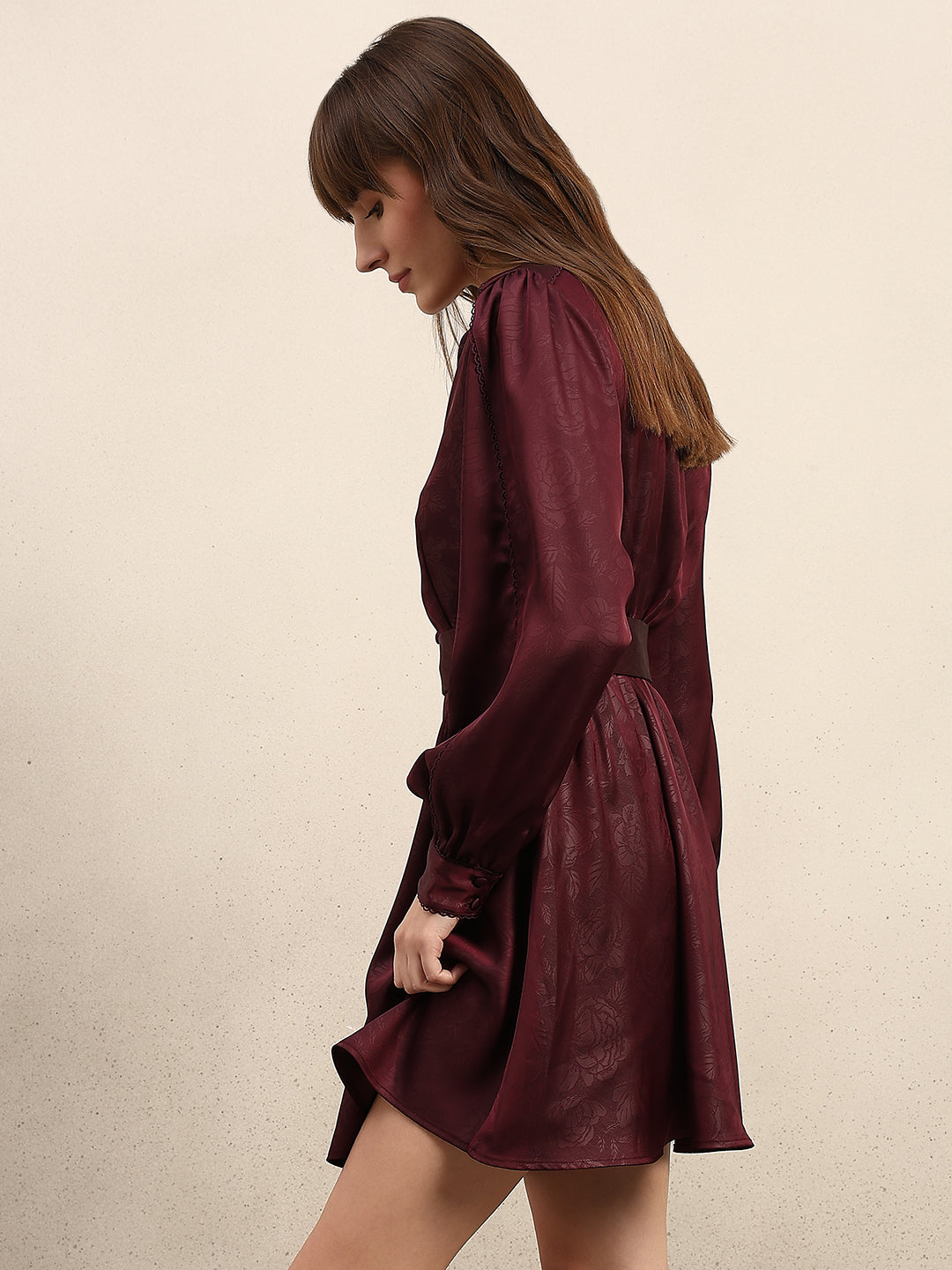 Puff Sleeves Belted Mini Dress