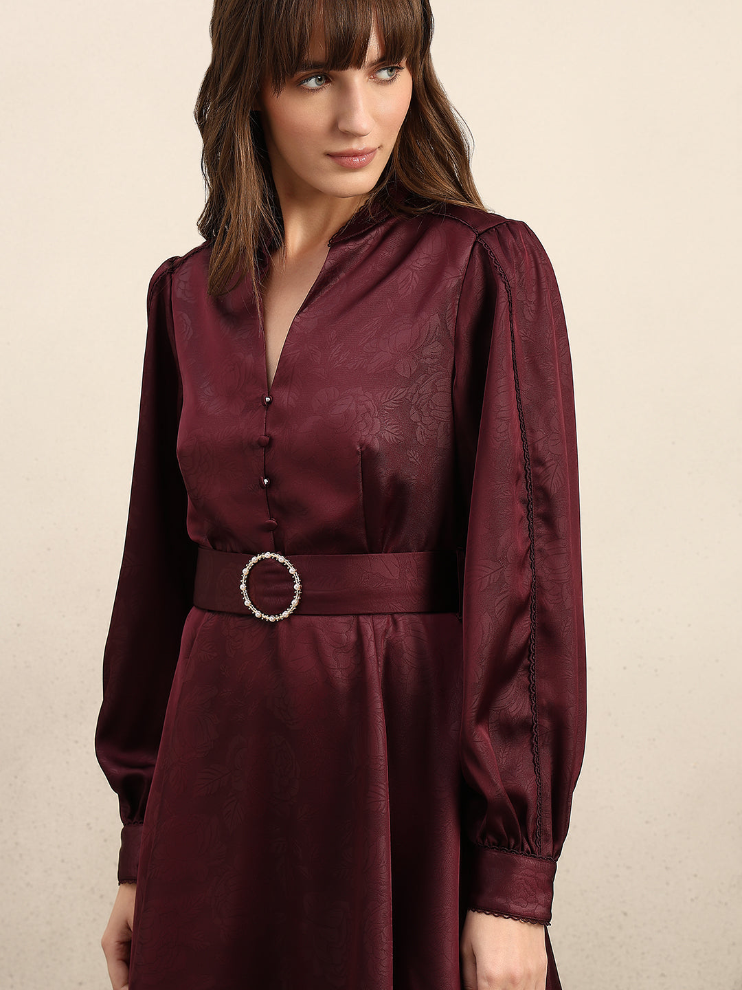 Puff Sleeves Belted Mini Dress