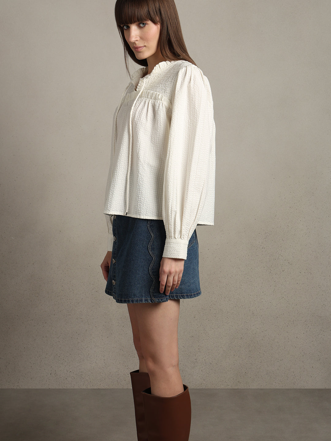 Smocked Long Sleeves Cotton Top