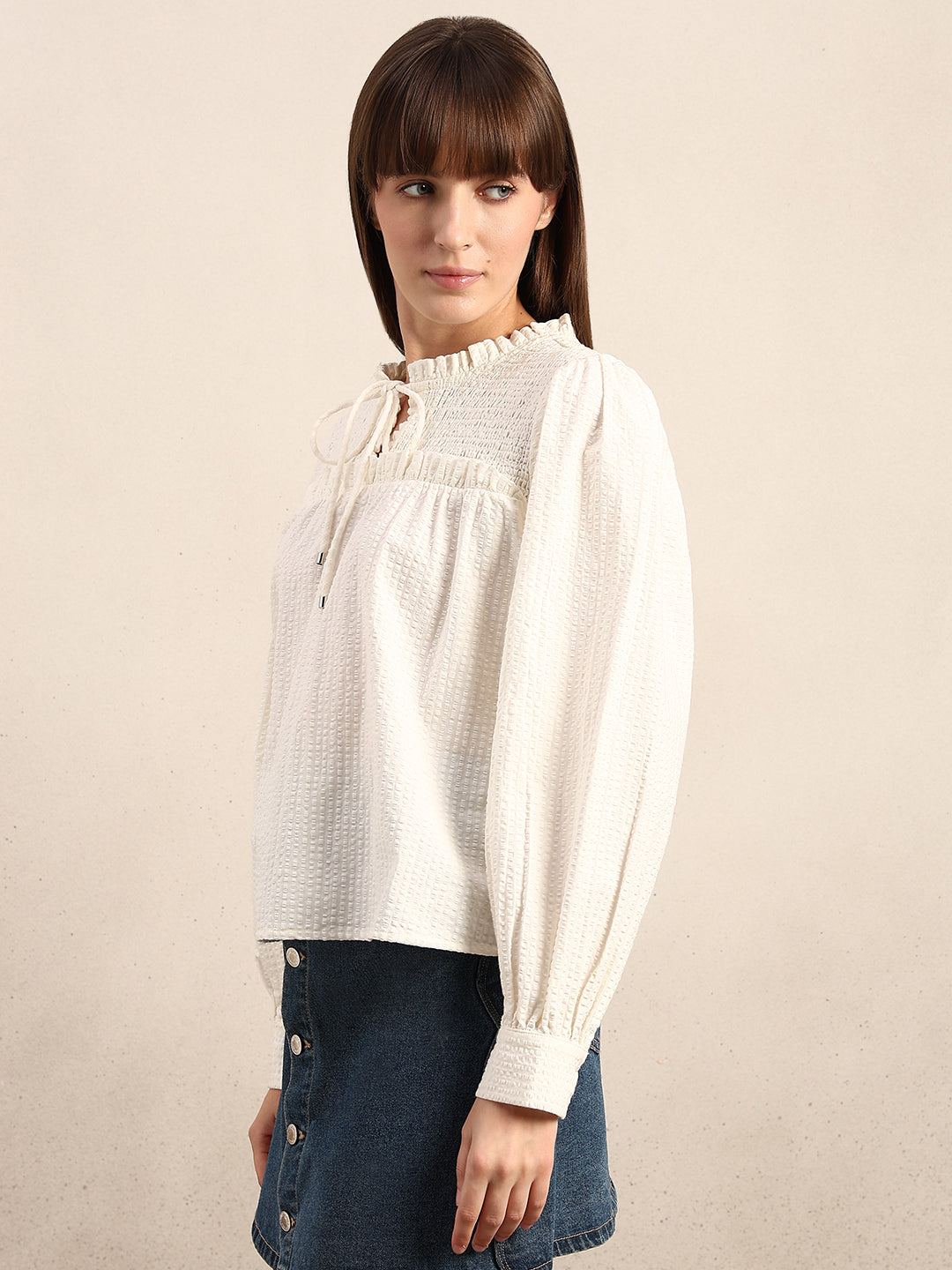 Smocked Long Sleeves Cotton Top
