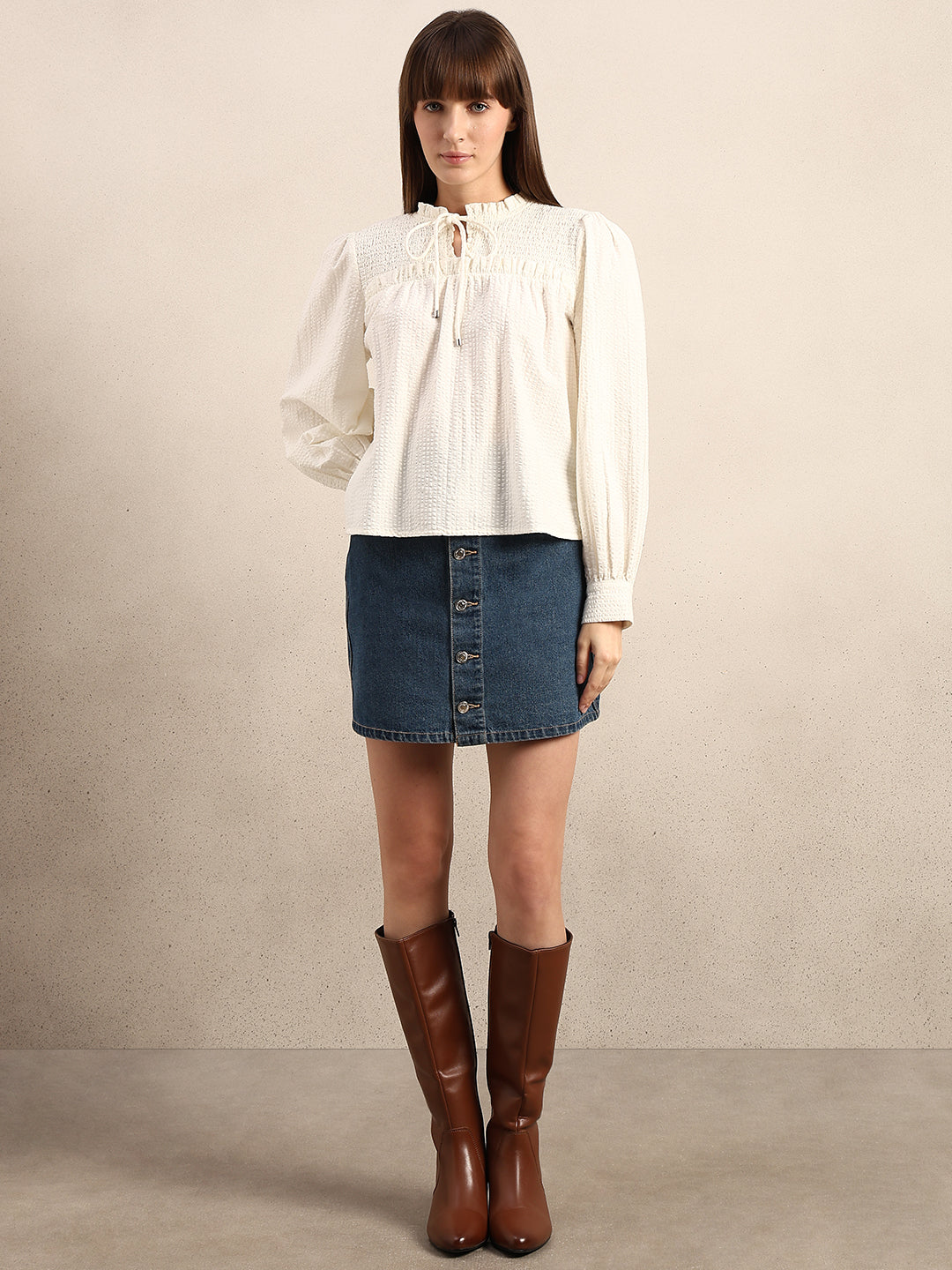 Smocked Long Sleeves Cotton Top