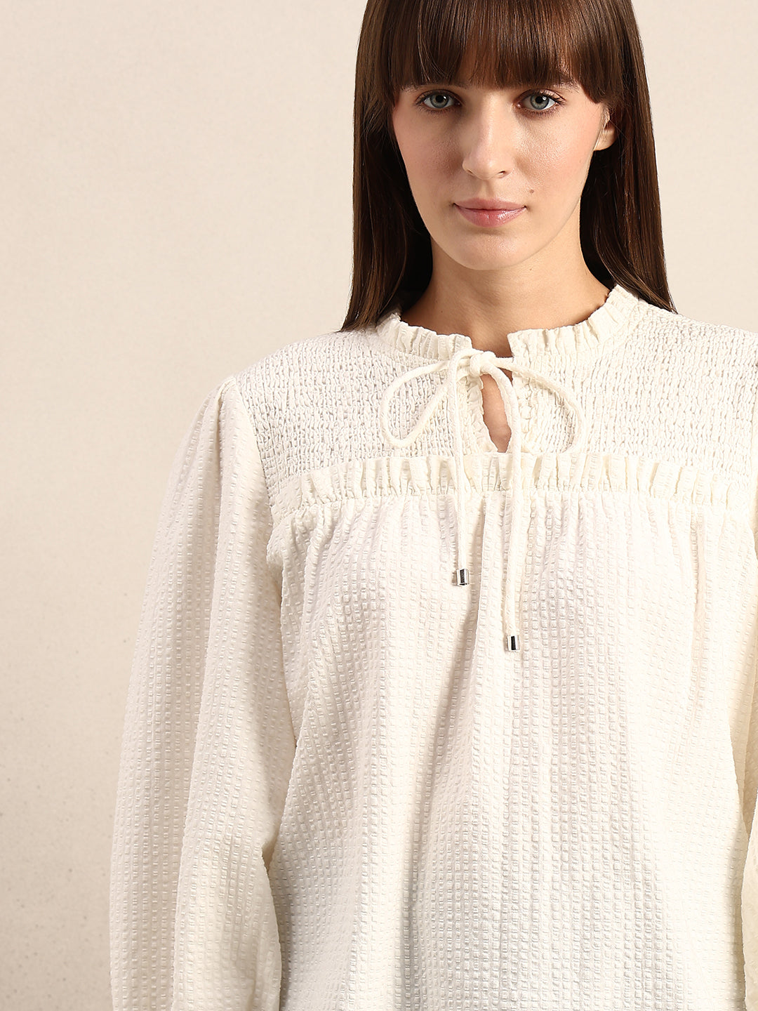 Smocked Long Sleeves Cotton Top