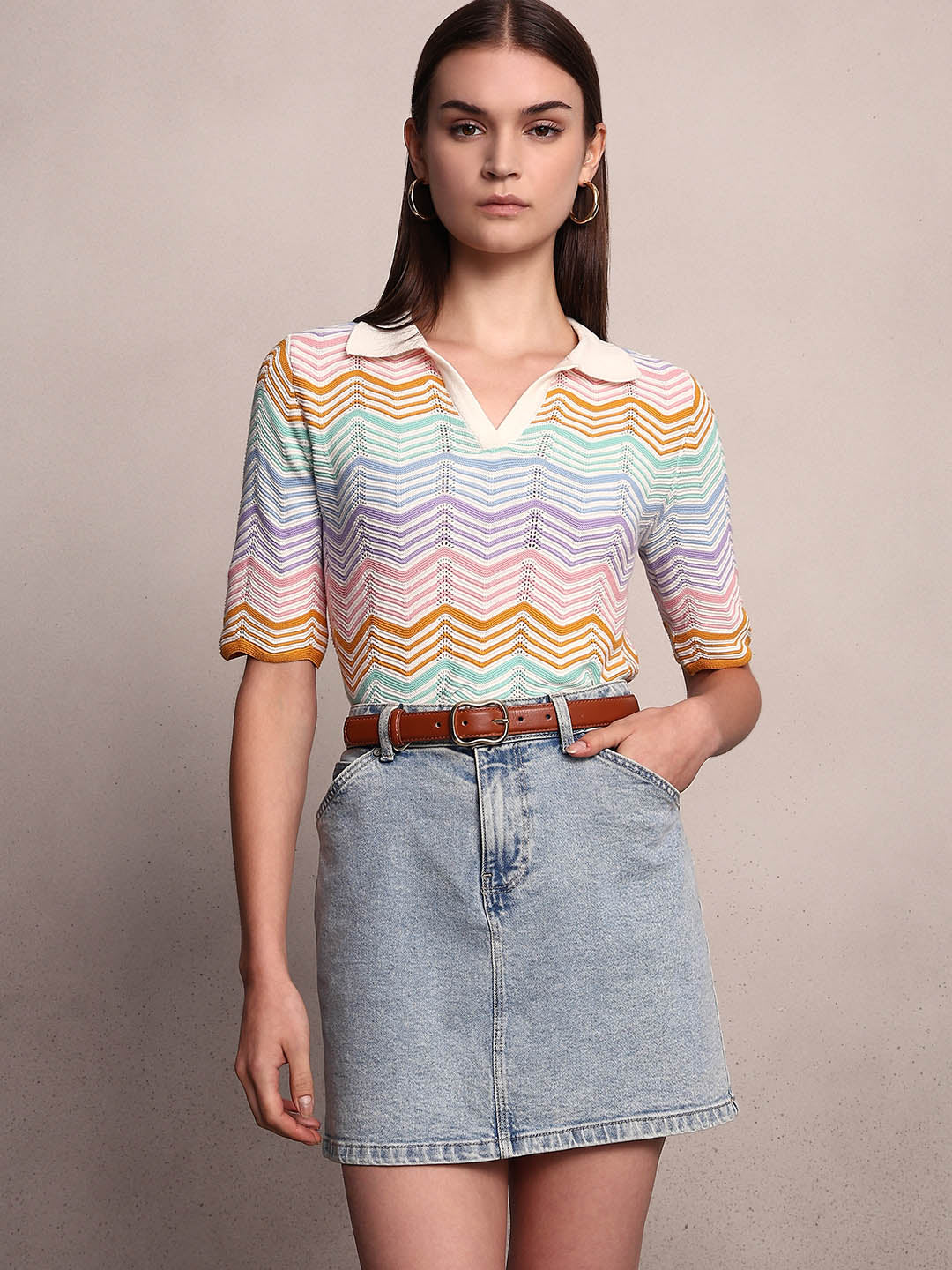 Chevron Print Knit Polo