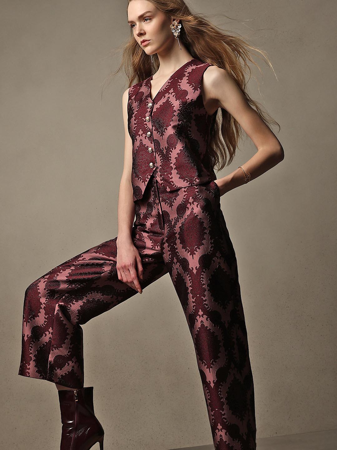 Maroon Jacquard Vest Top