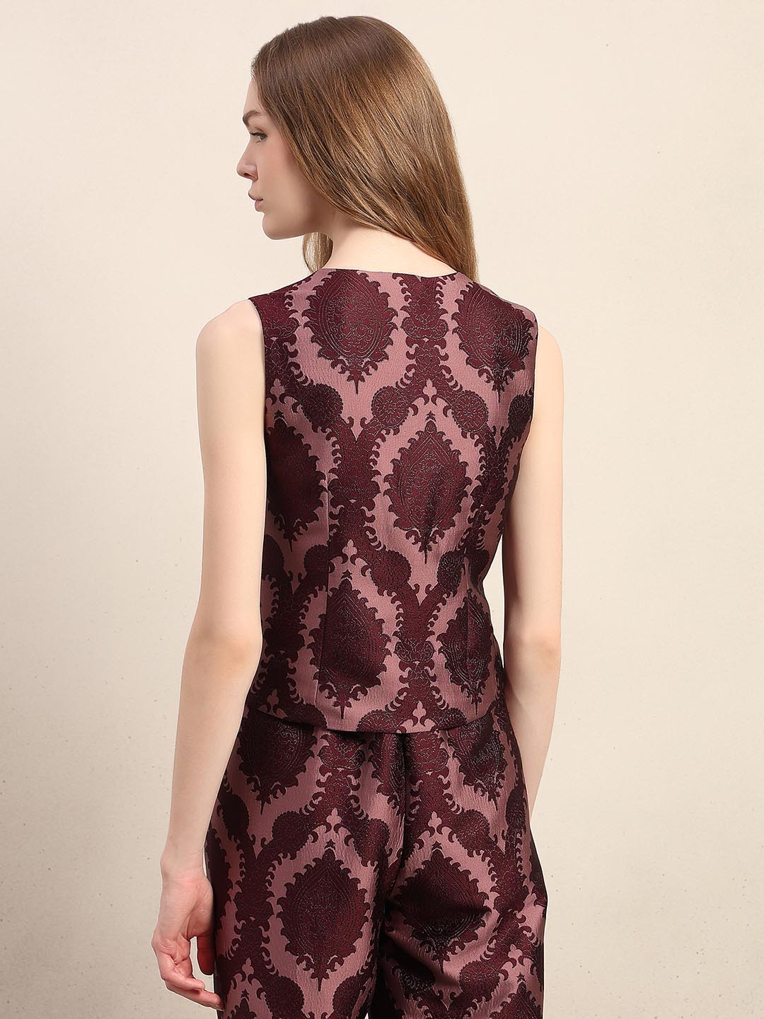 Maroon Jacquard Vest Top