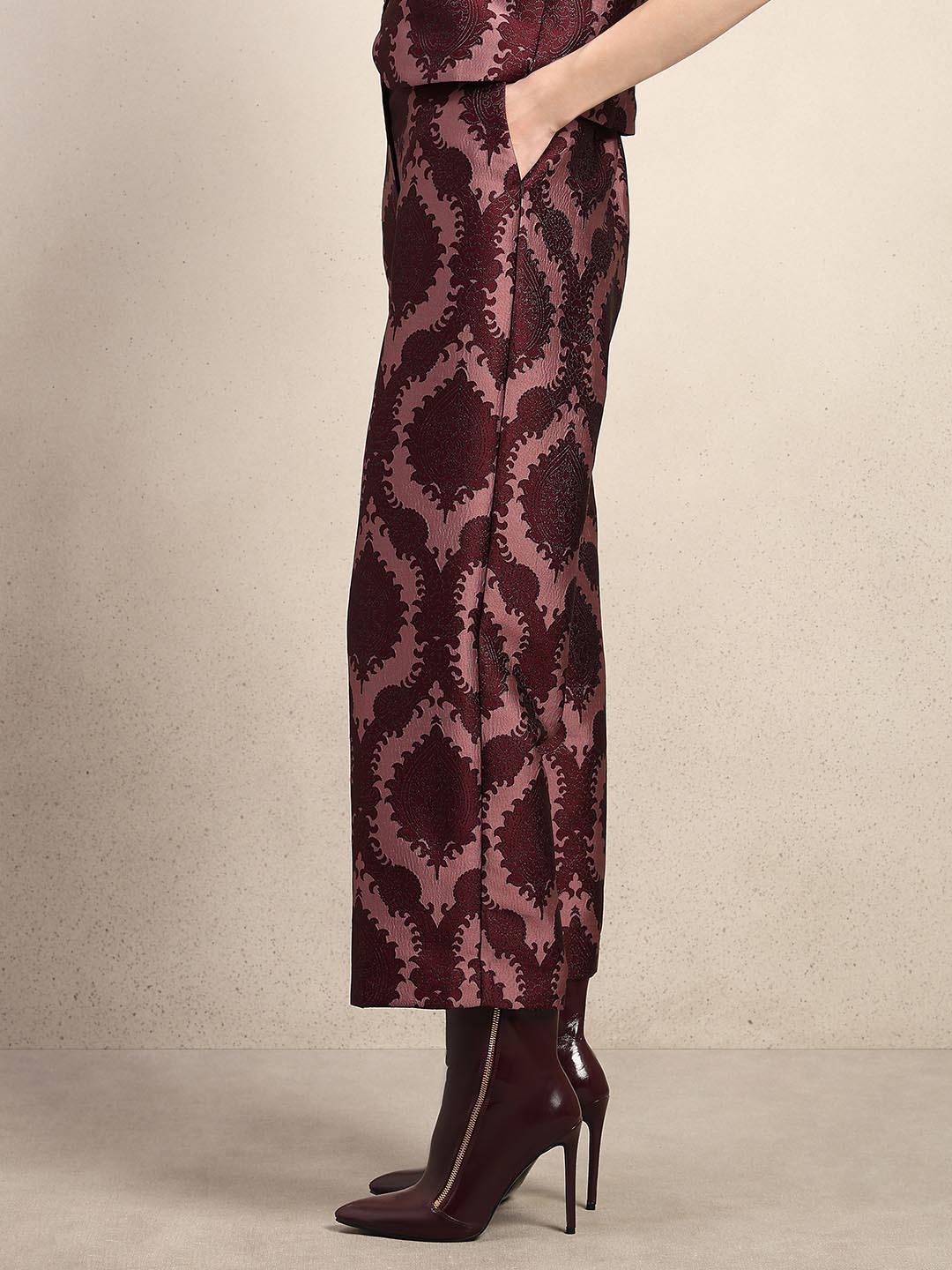 Red Printed Straight Fit Pants