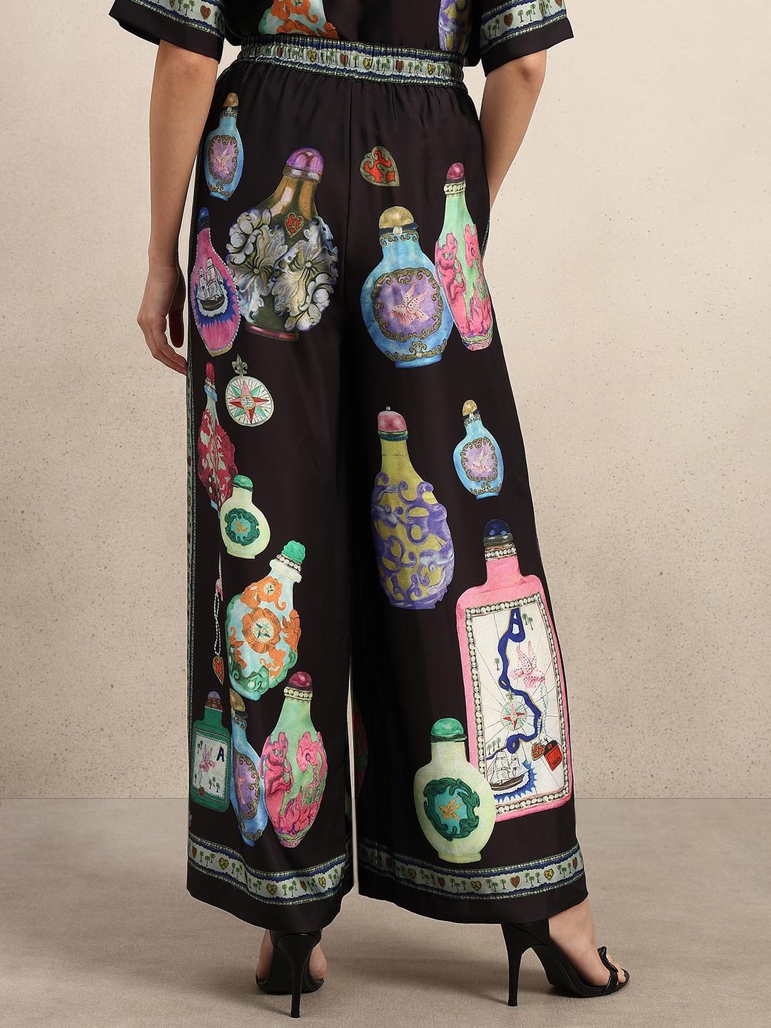 Black Printed Wide Leg Pants