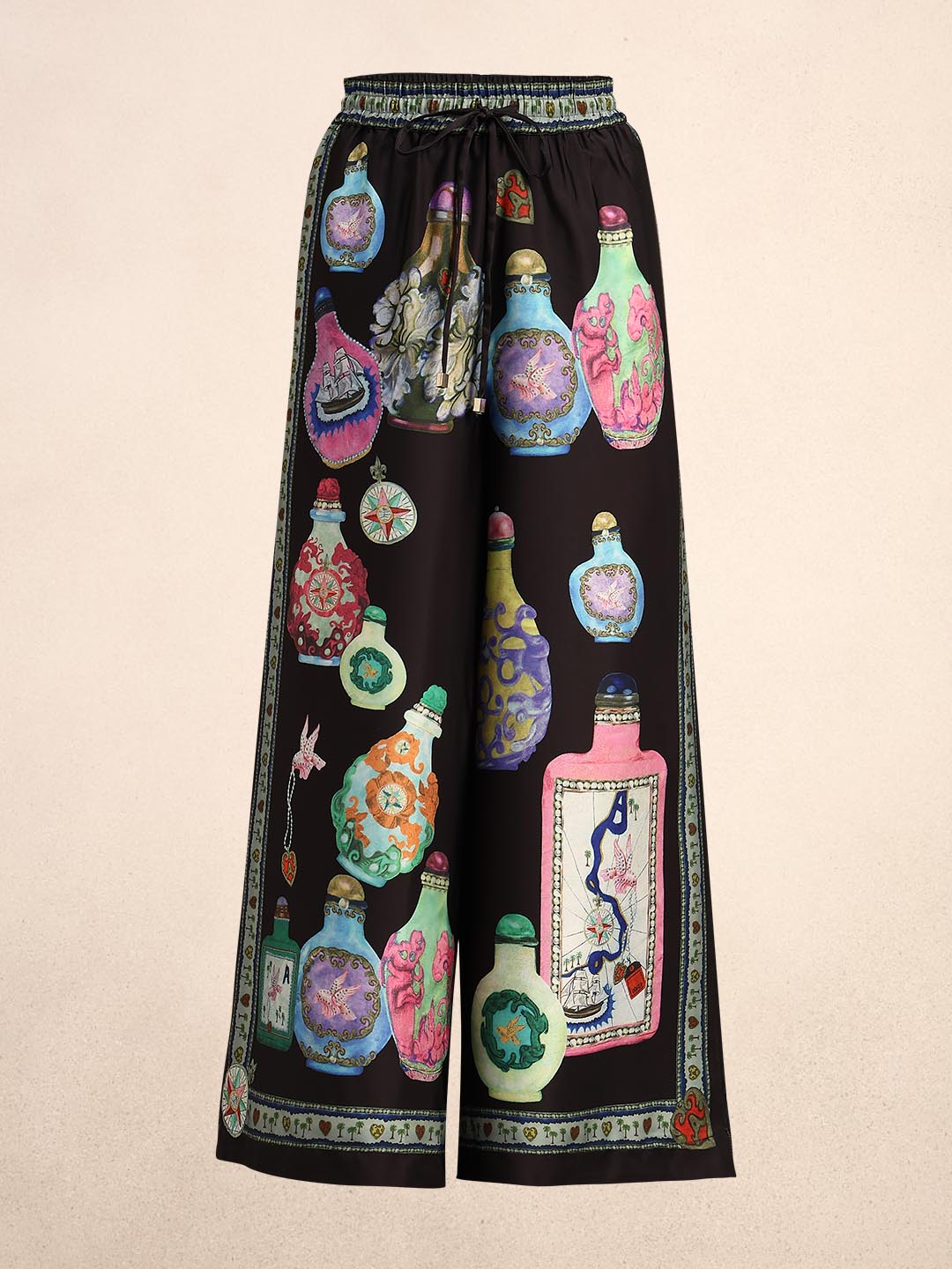 Black Printed Wide Leg Pants