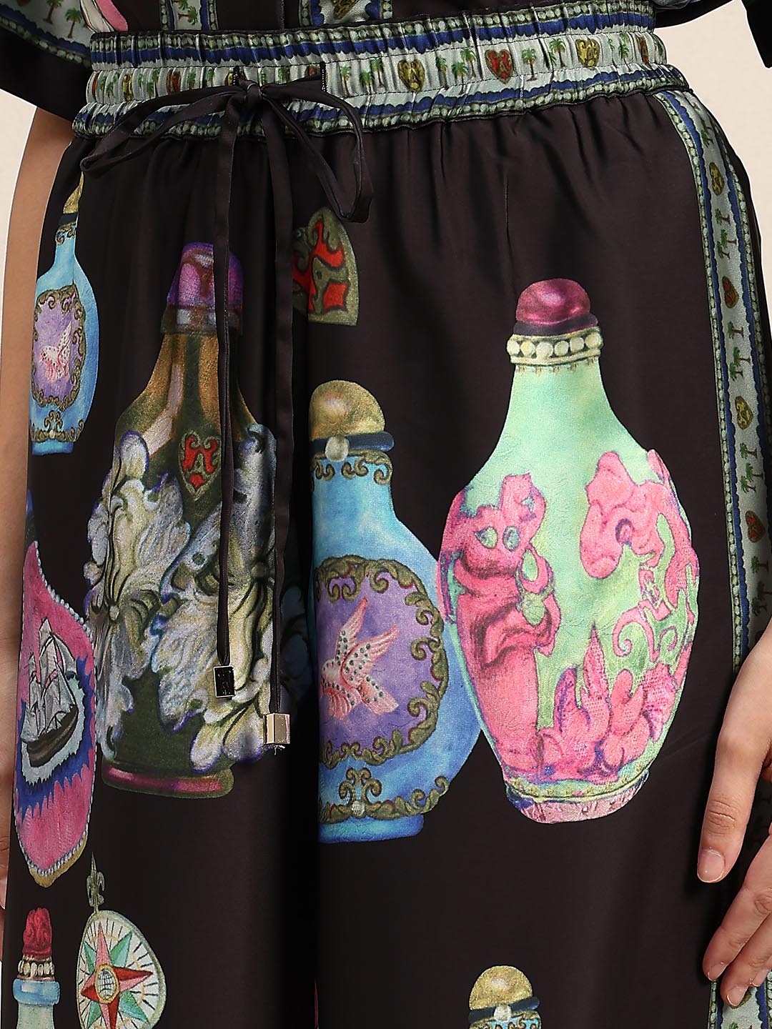 Black Printed Wide Leg Pants