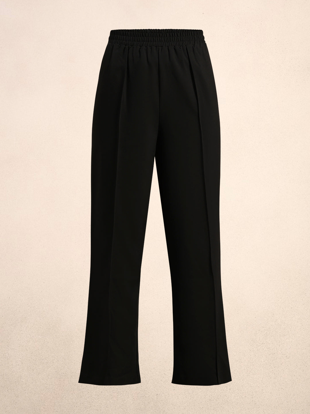 Wide Leg Elastic Waist Pants - Black