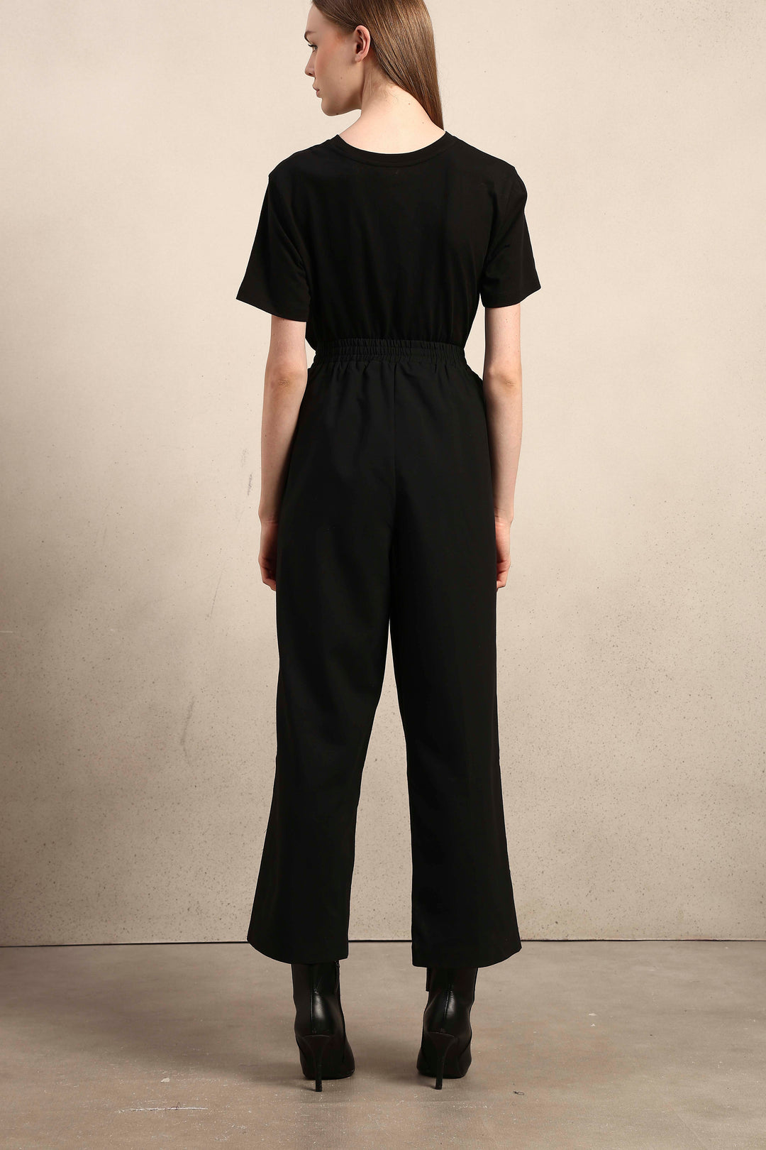 Wide Leg Elastic Waist Pants - Black