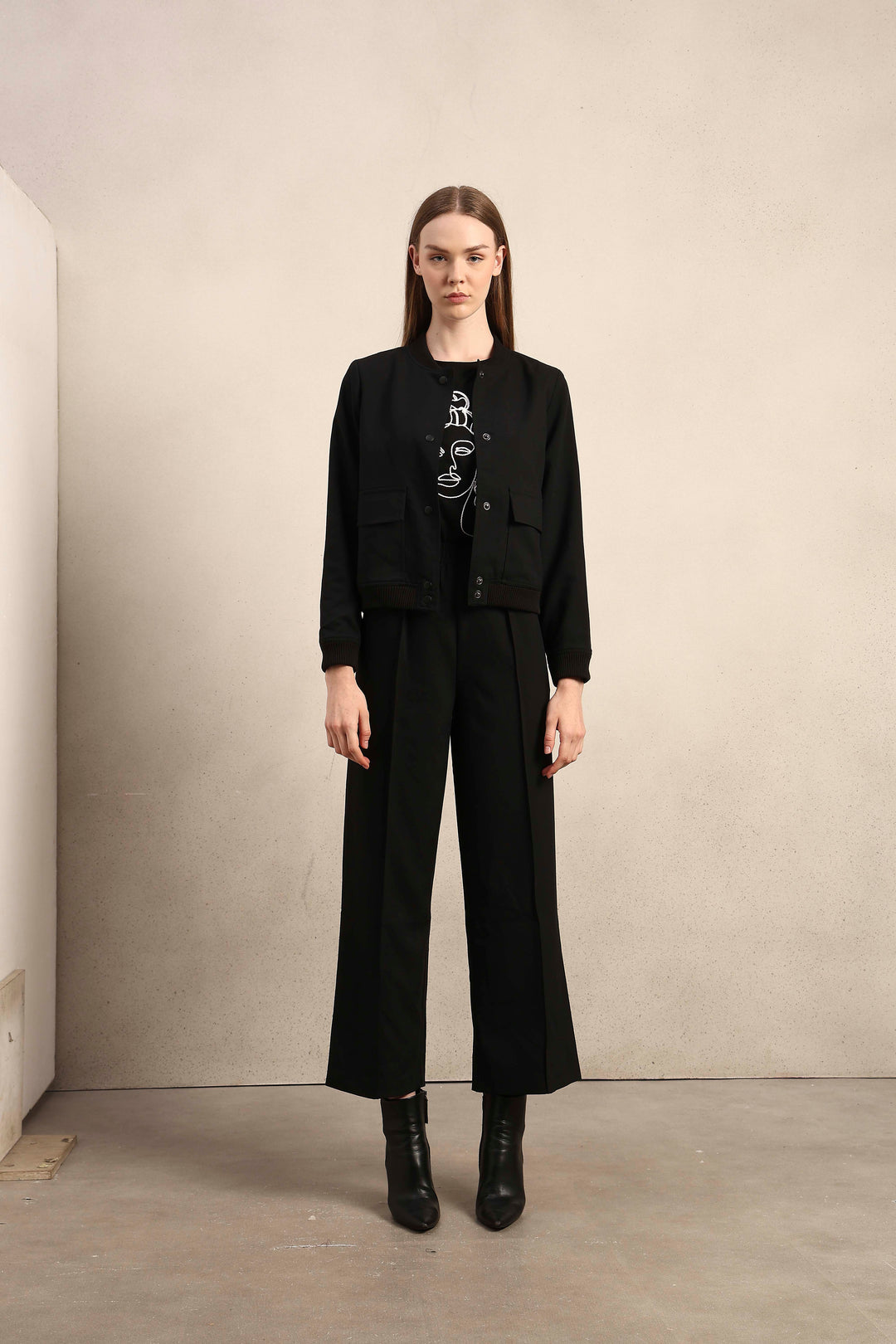 Wide Leg Elastic Waist Pants - Black