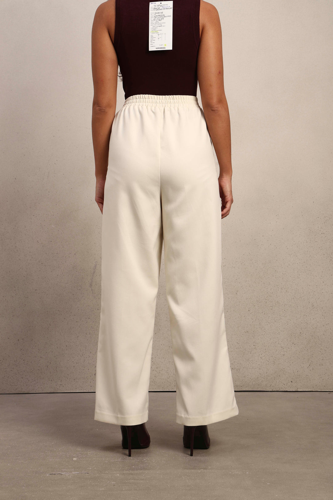 Wide Leg Elastic Waist Pants - Off-White