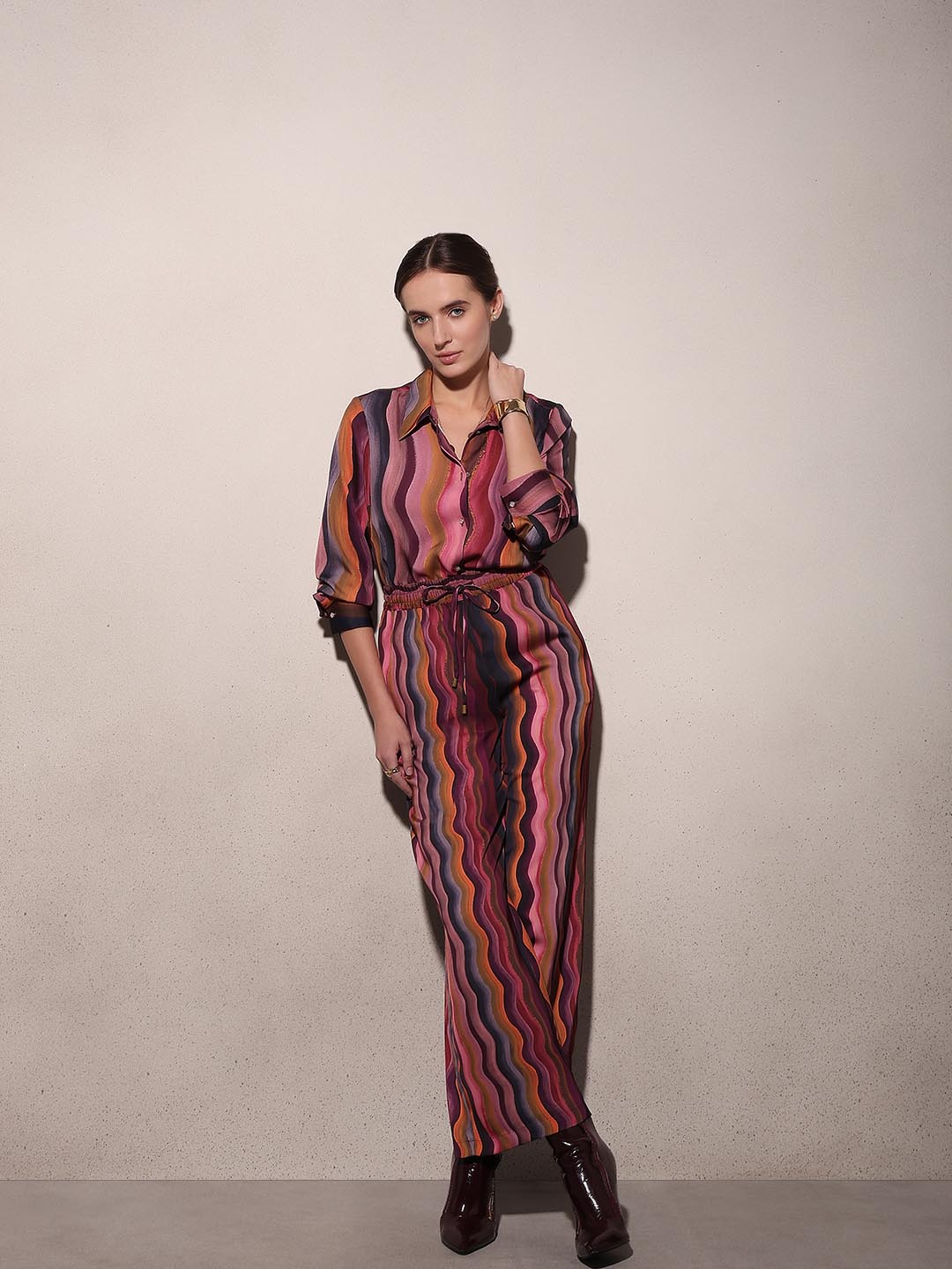 Maroon Printed Wide Leg Pants