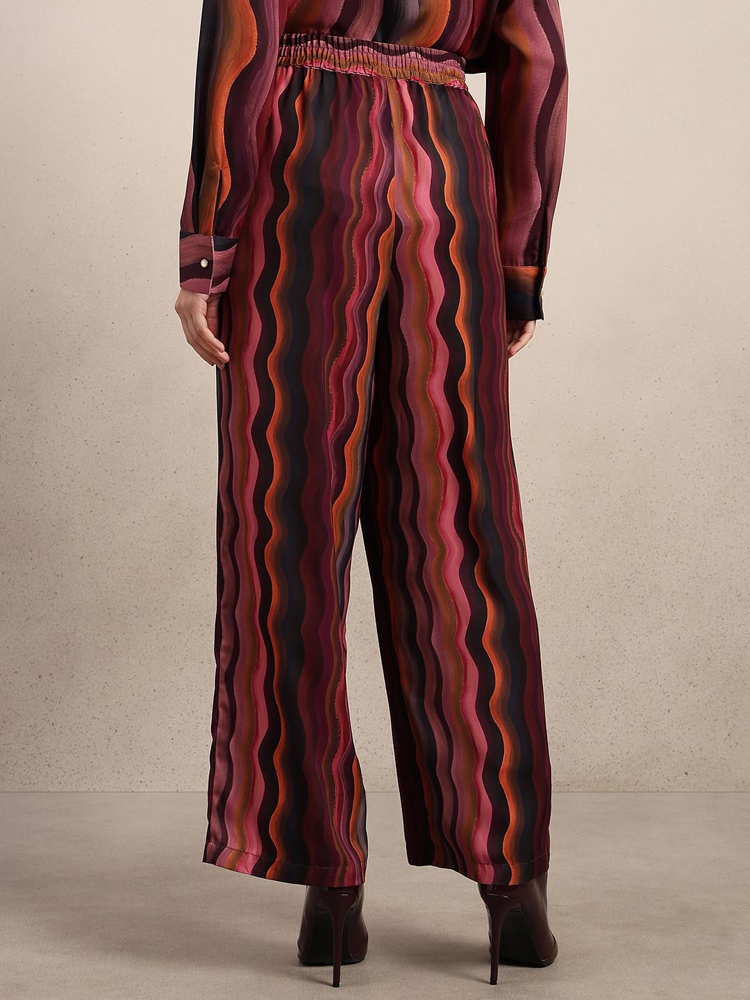 Maroon Printed Wide Leg Pants