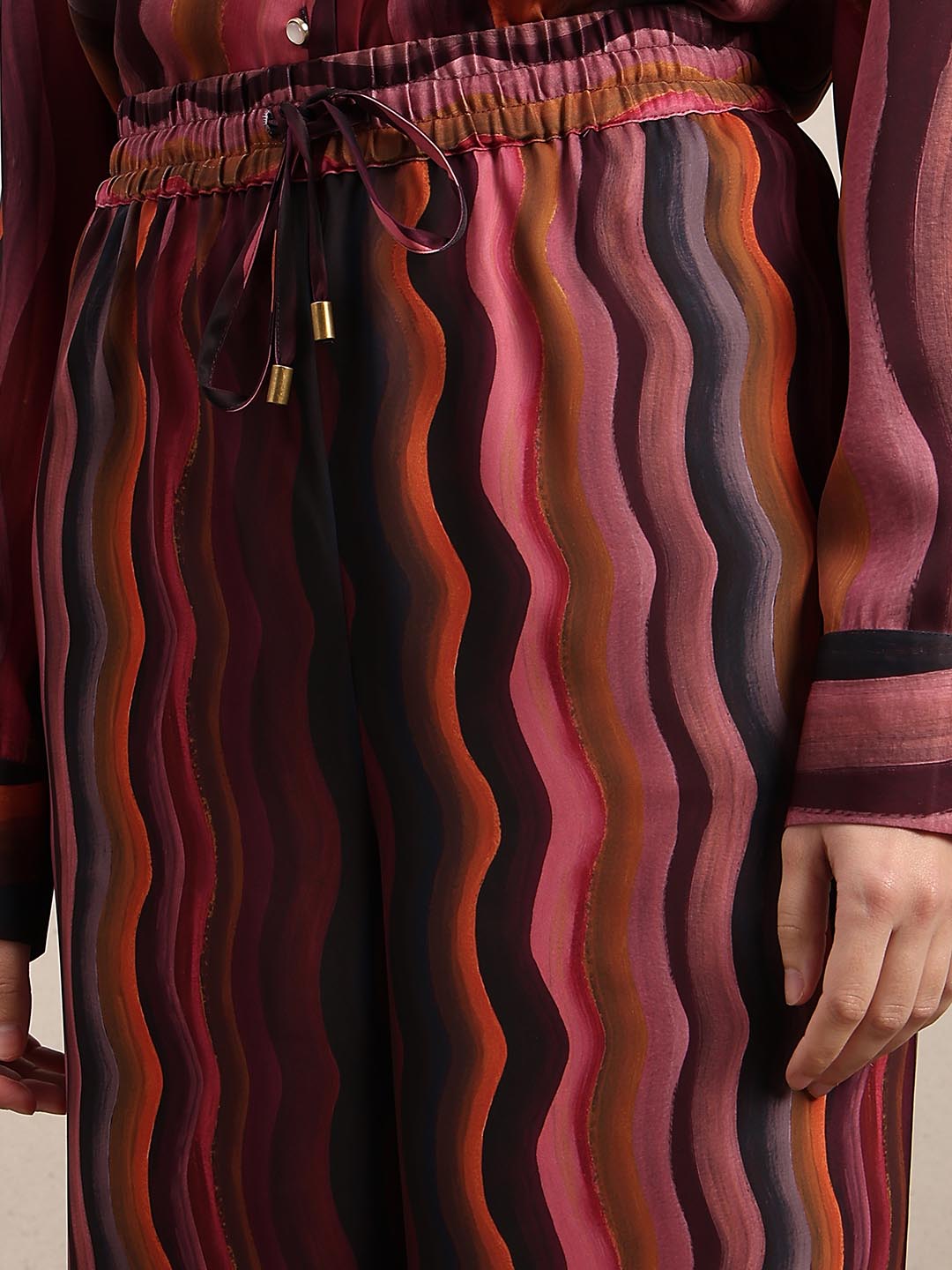 Maroon Printed Wide Leg Pants