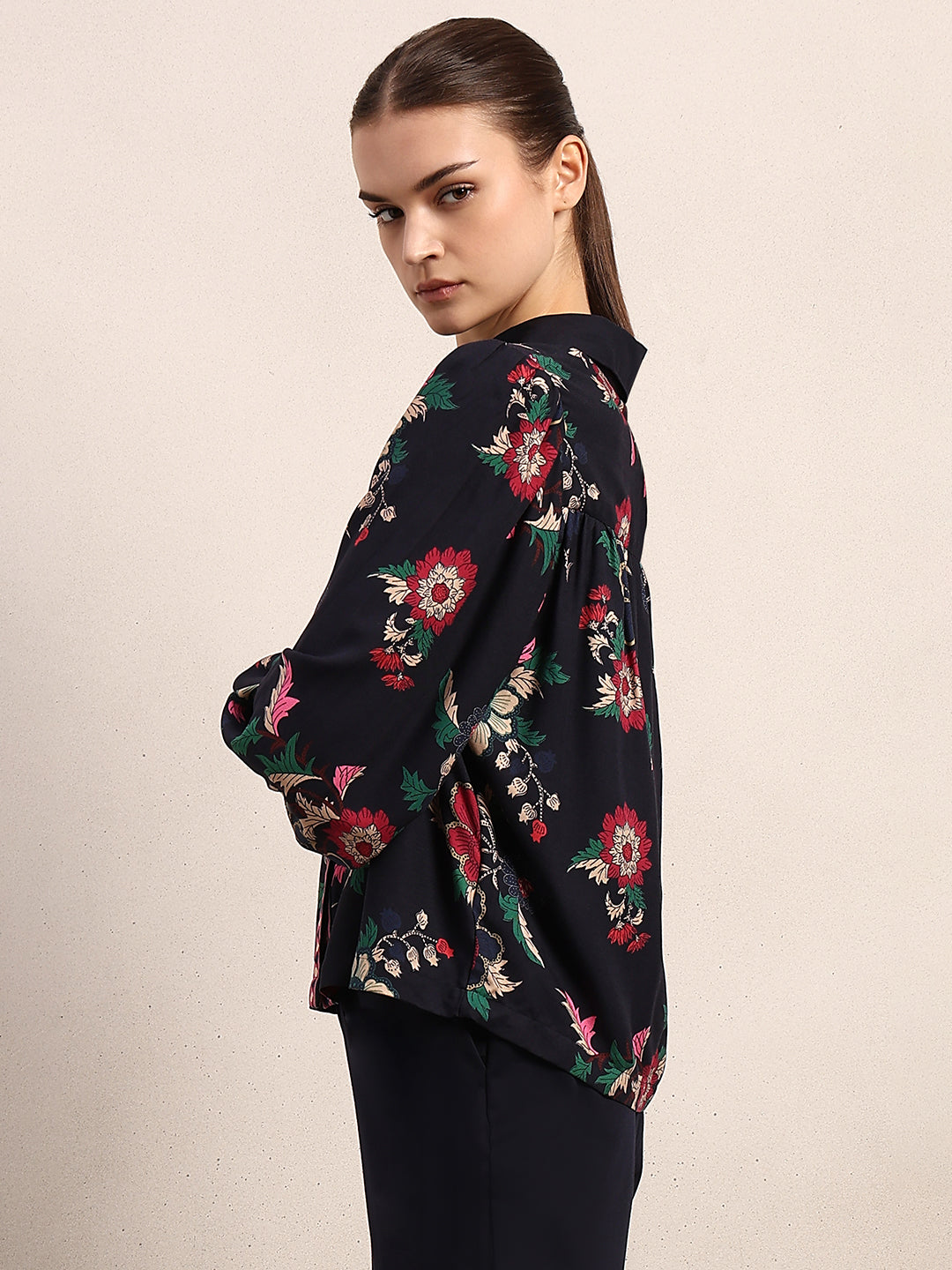 Printed Cuff Sleeves Viscose Shirt