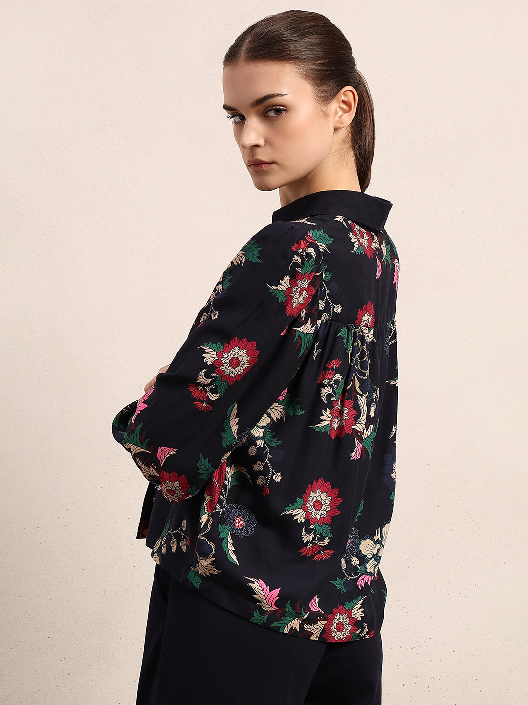 Printed Cuff Sleeves Viscose Shirt