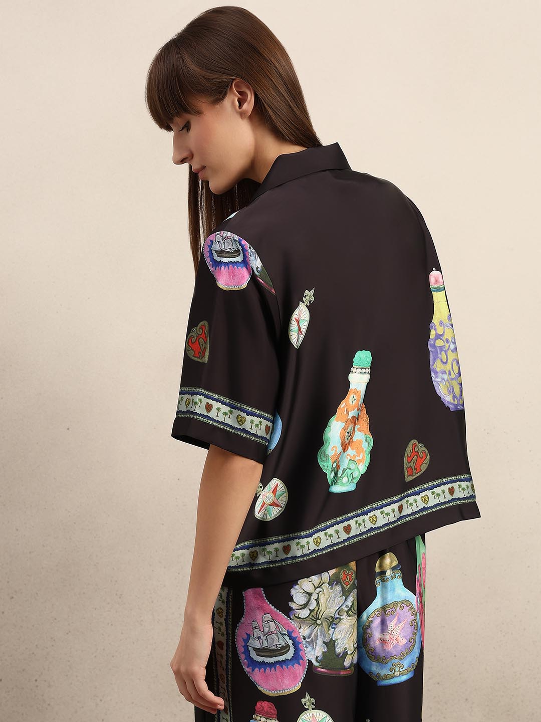 Black Printed V-Neck Shirt