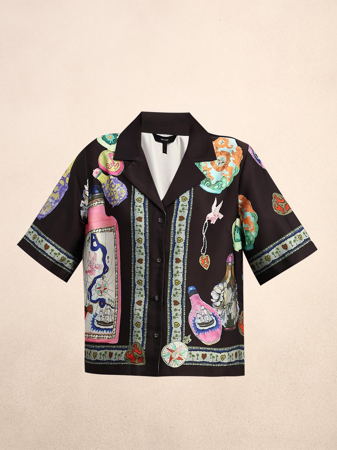 Black Printed V-Neck Shirt