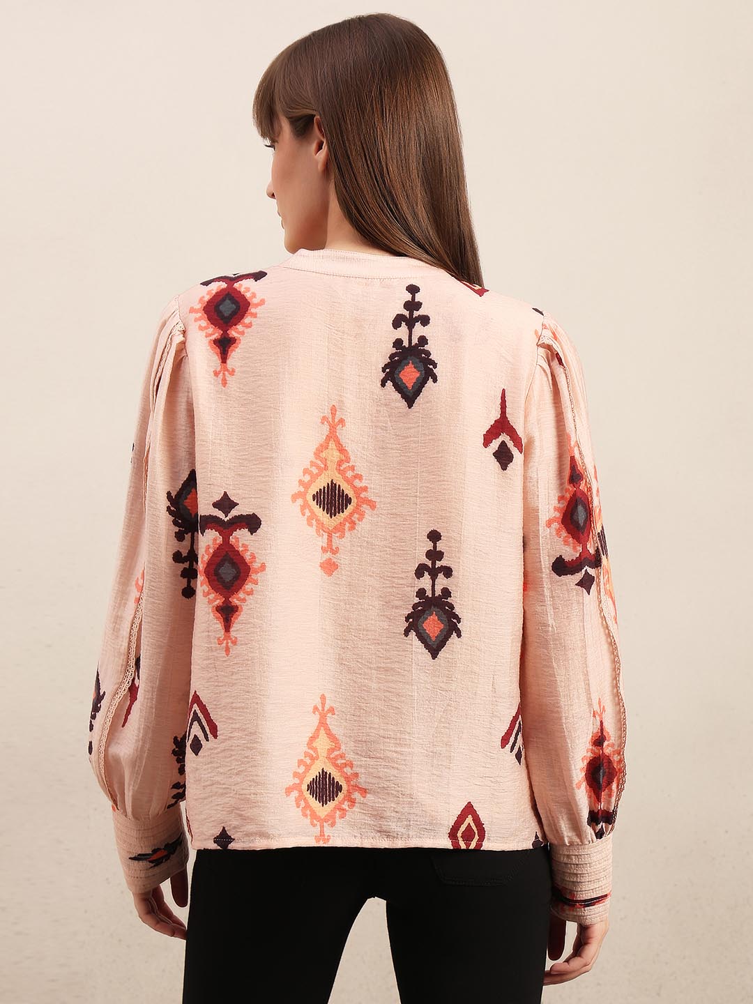 Pink Printed Lace Detail Shirt