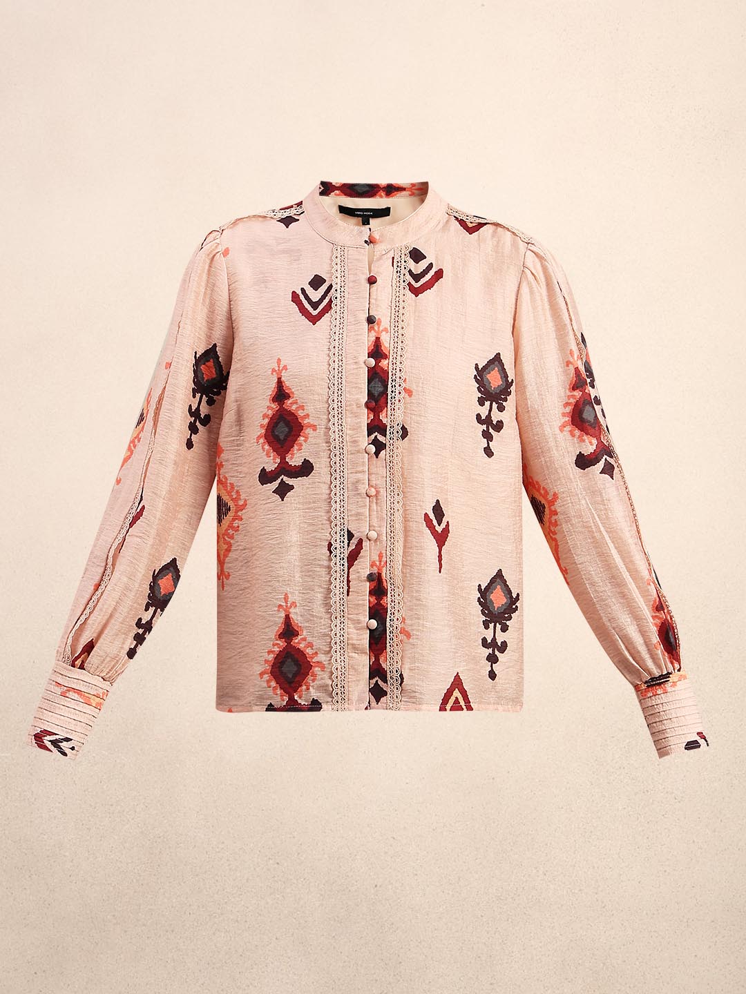 Pink Printed Lace Detail Shirt