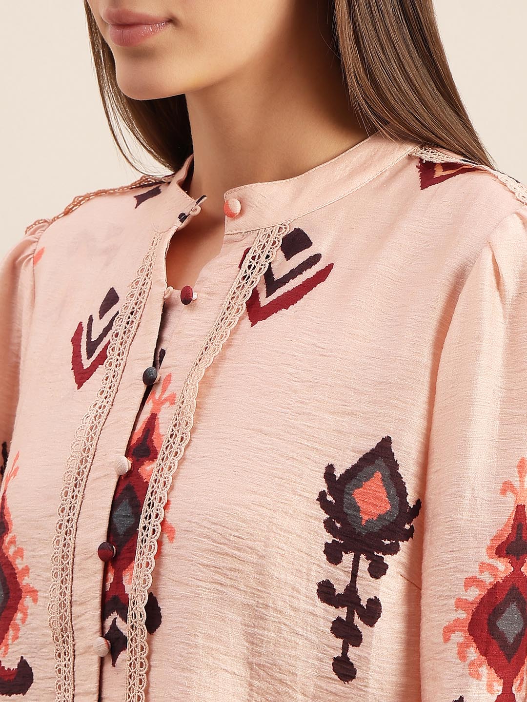 Pink Printed Lace Detail Shirt