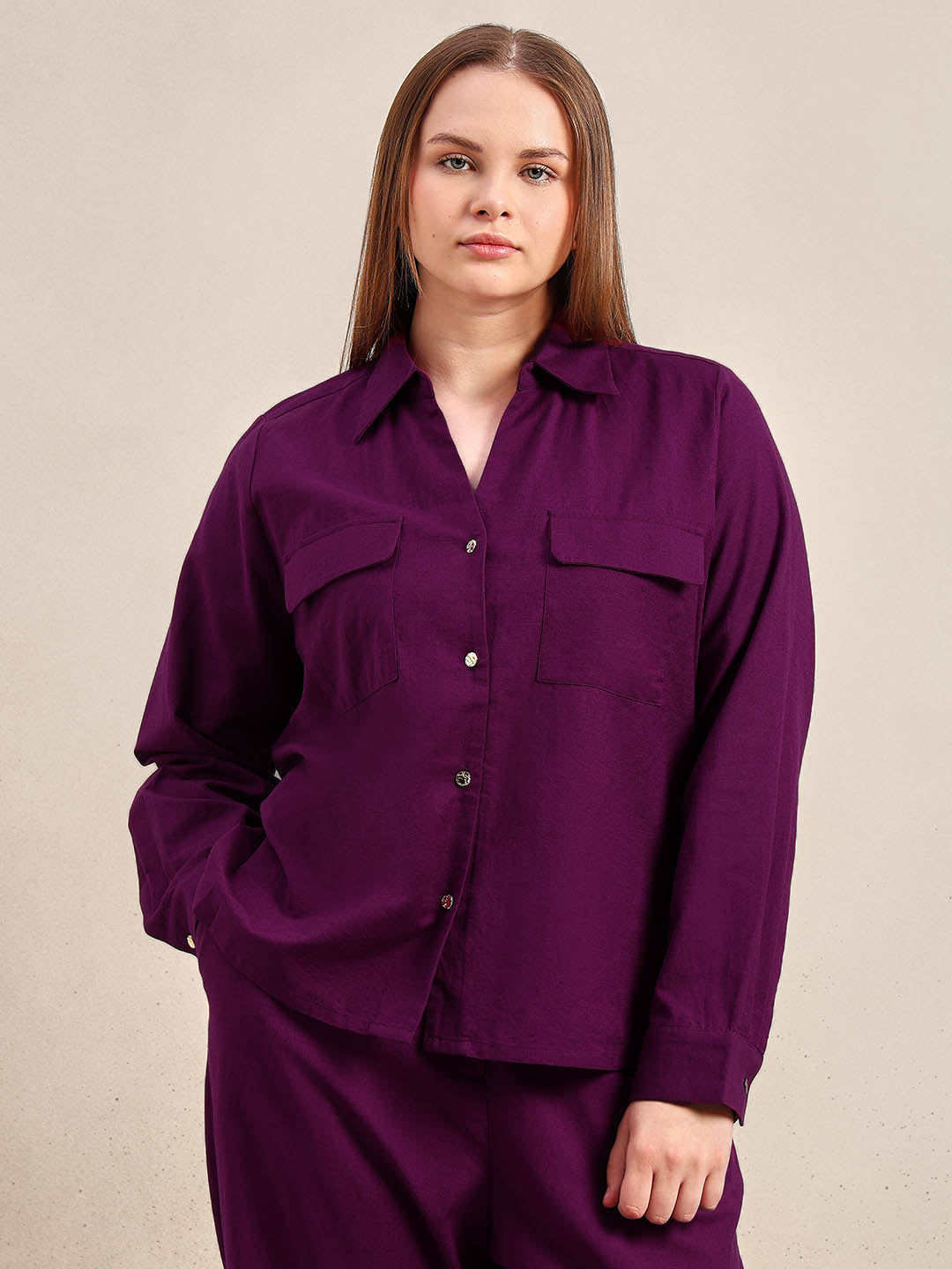 Curve Purple Button-Up Shirt